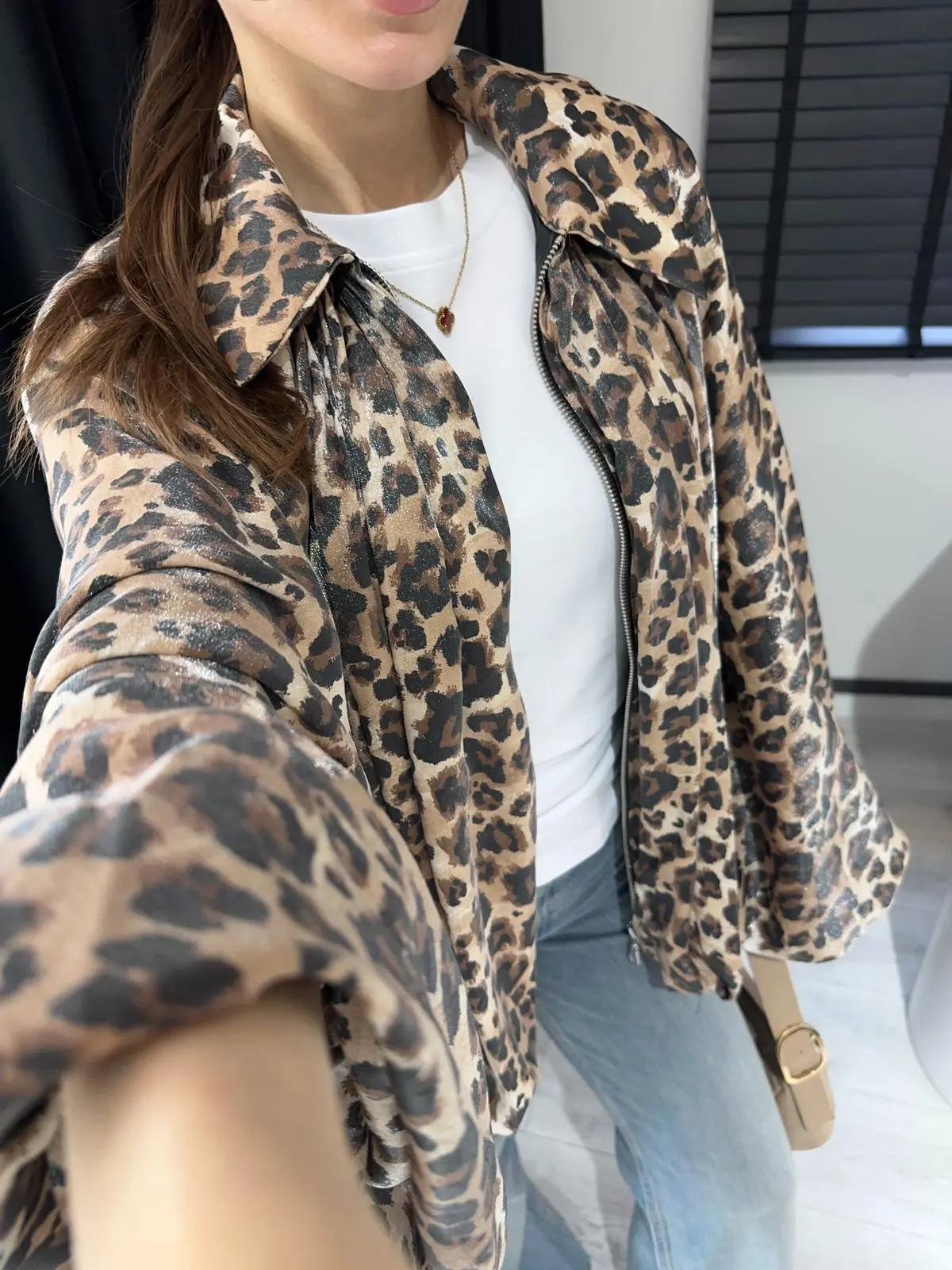 PARLAK SATEN LEOPAR CEKET