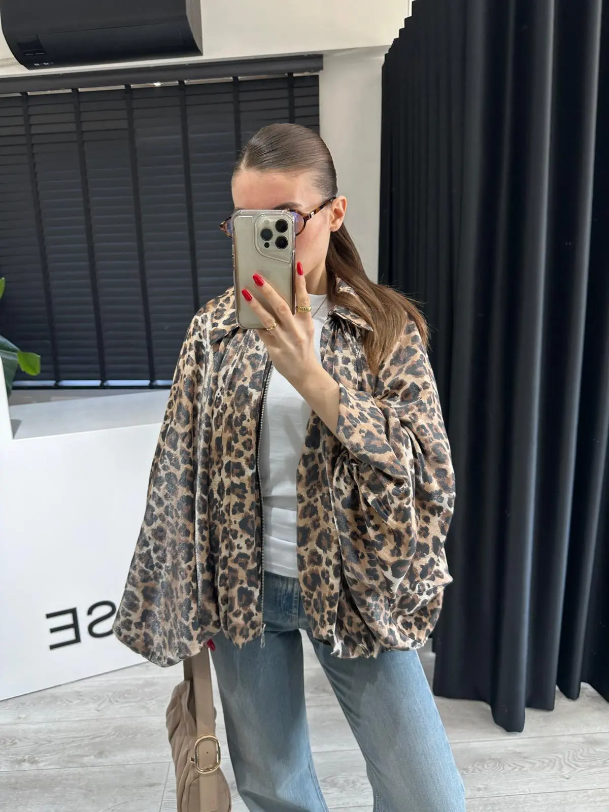 PARLAK SATEN LEOPAR CEKET