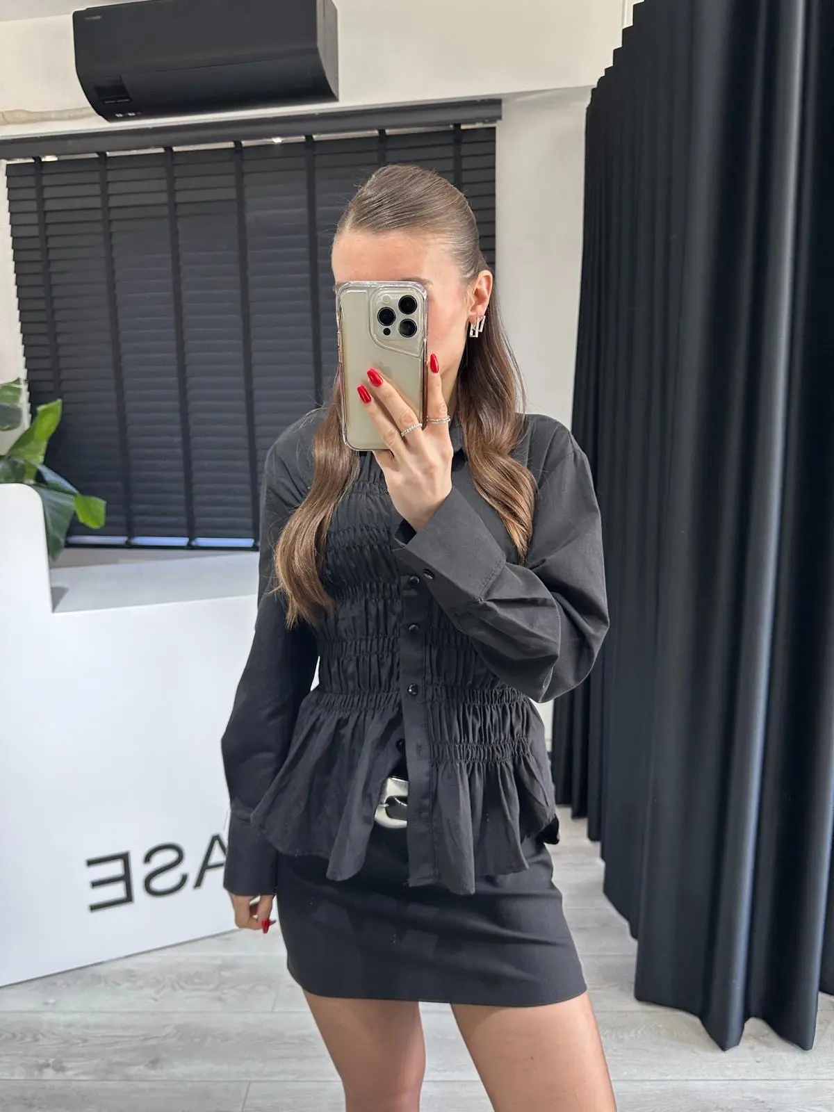 SİYAH BÜZGÜLÜ POPLİN GÖMLEK