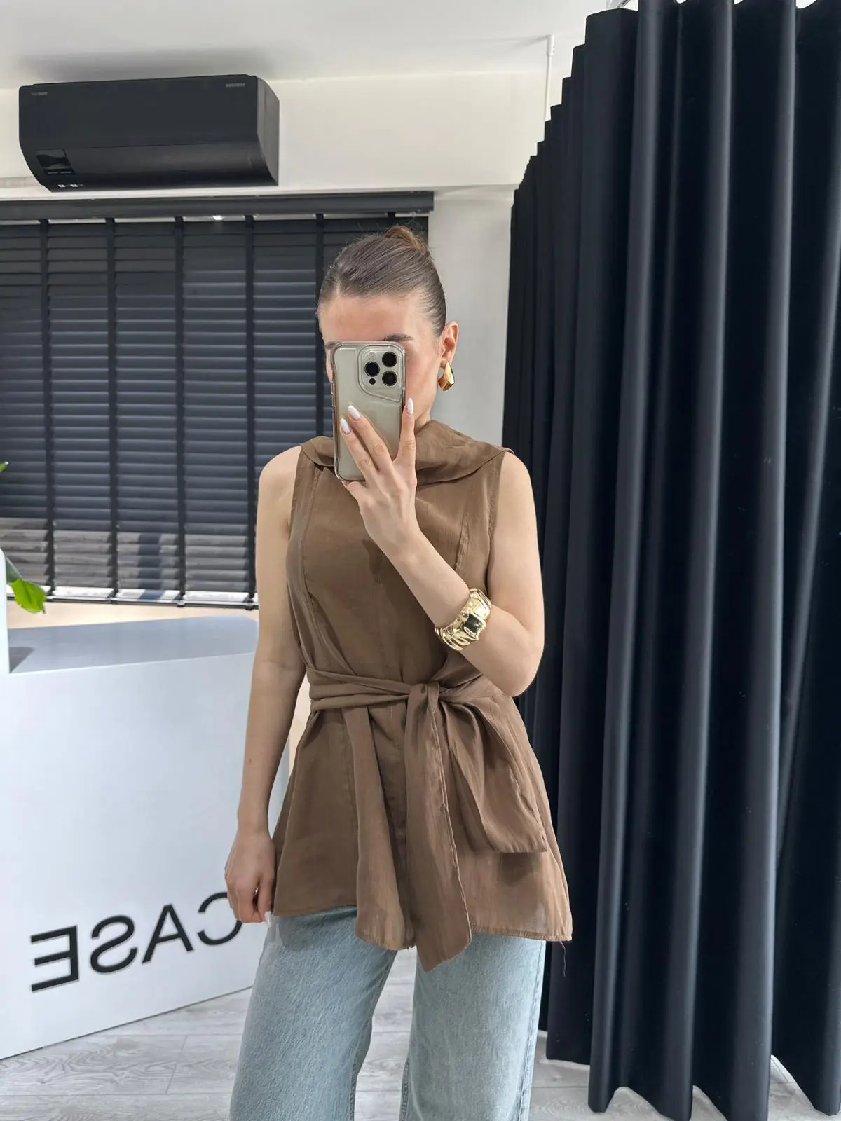 TABA TASARIM KUŞAKLI BLUZ