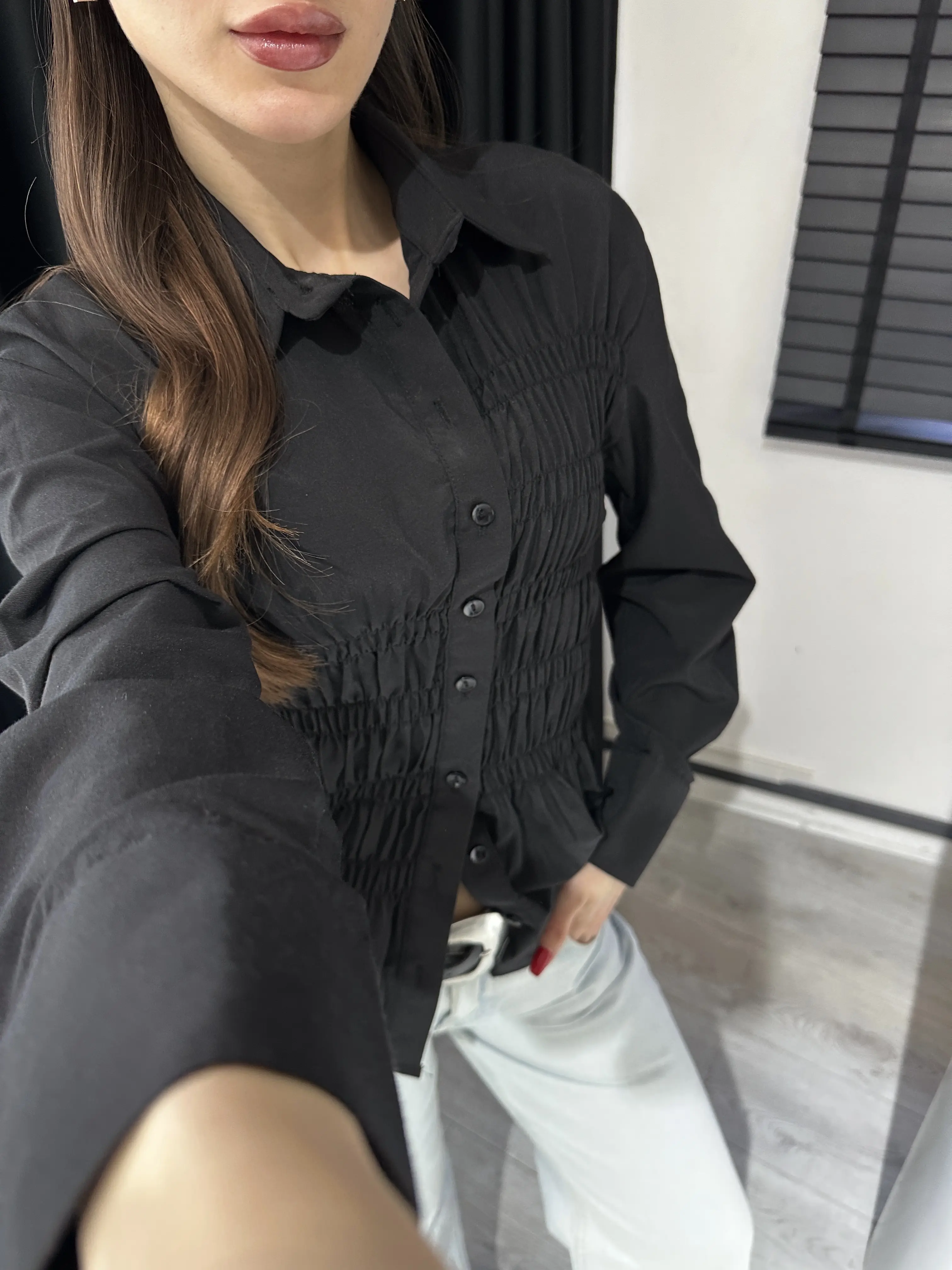 SİYAH BÜZGÜLÜ POPLİN GÖMLEK