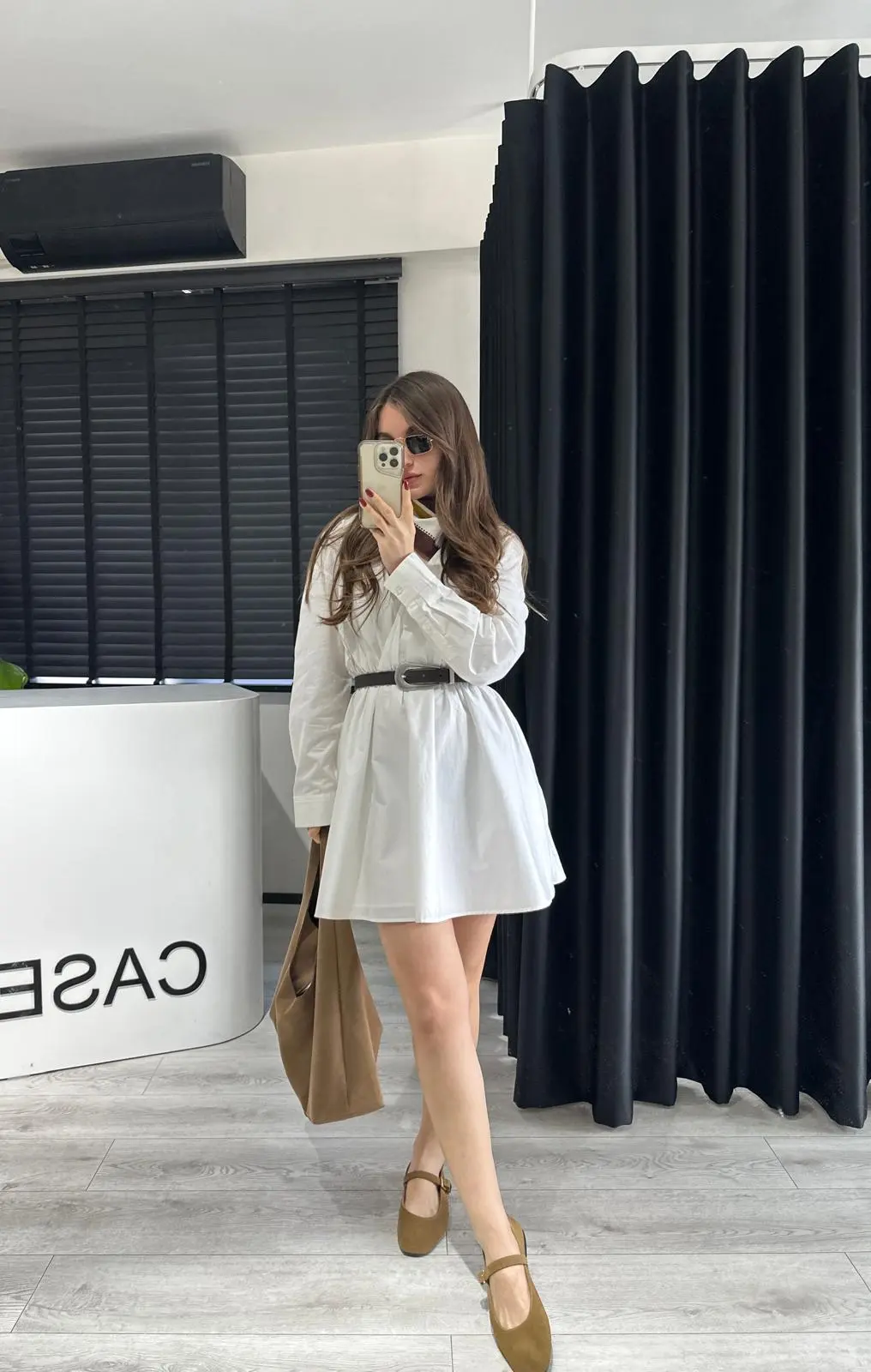 KRUVAZE YAKA BEYAZ POPLİN ELBİSE