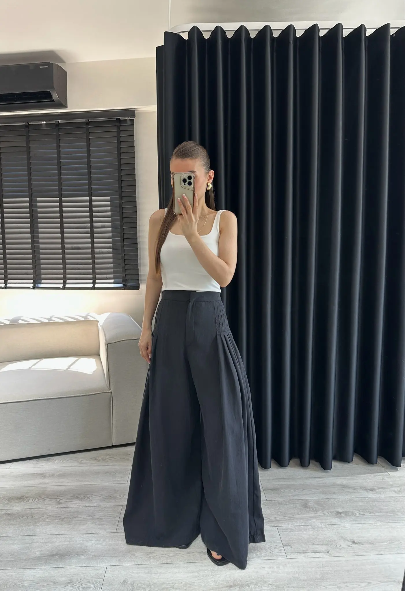 PİLELİ SİYAH TENSEL PANTOLON