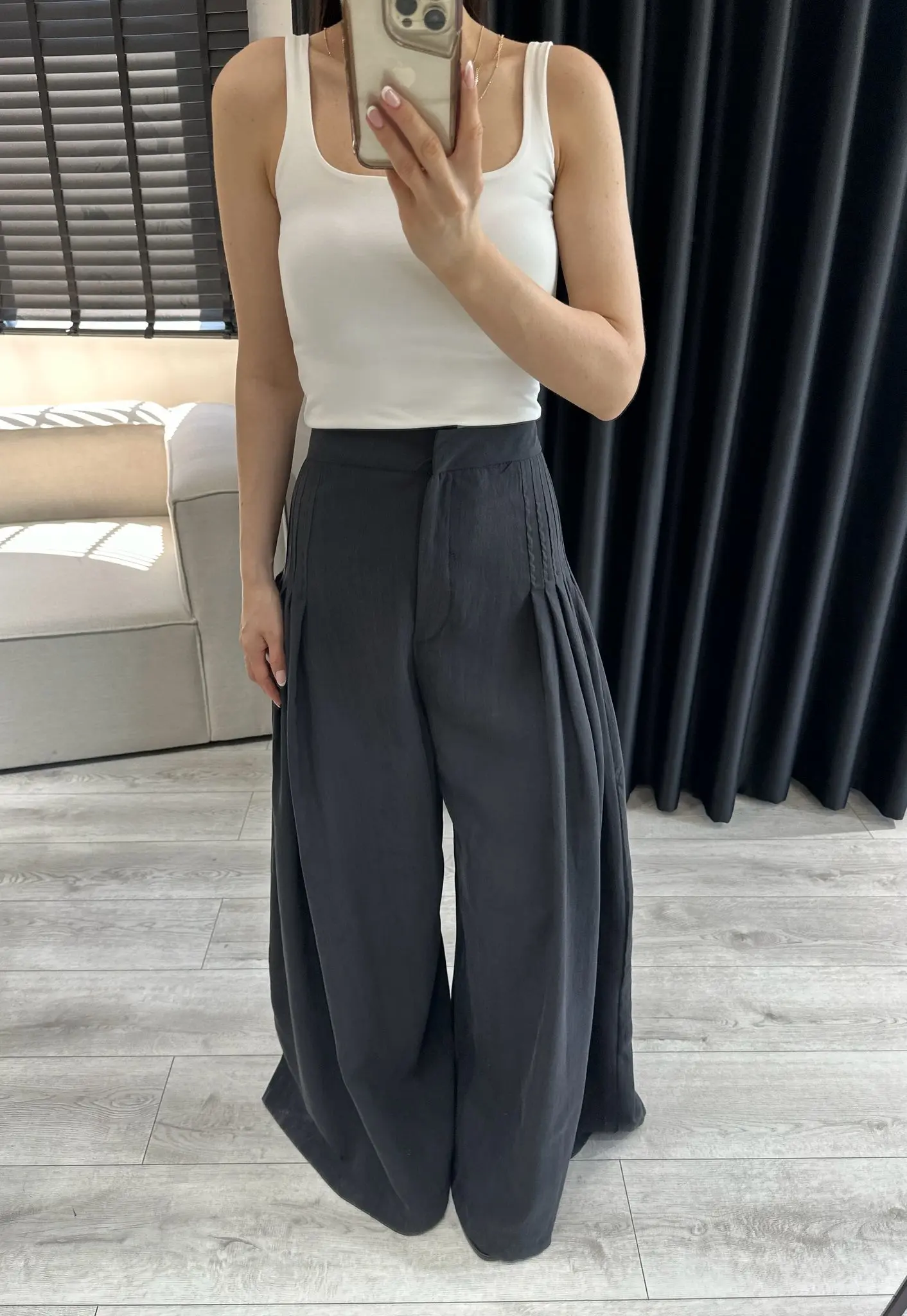 PİLELİ SİYAH TENSEL PANTOLON