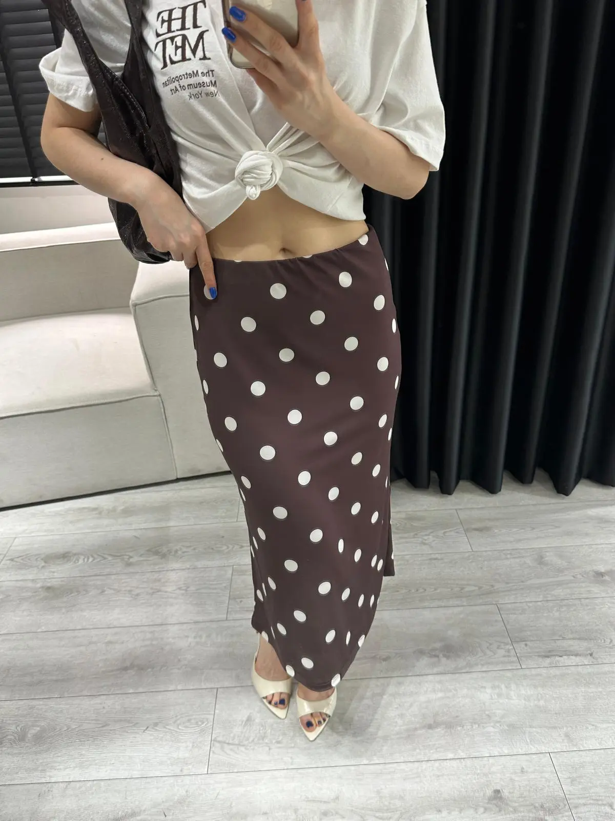 KAHVE PUANTİYE DESEN ETEK