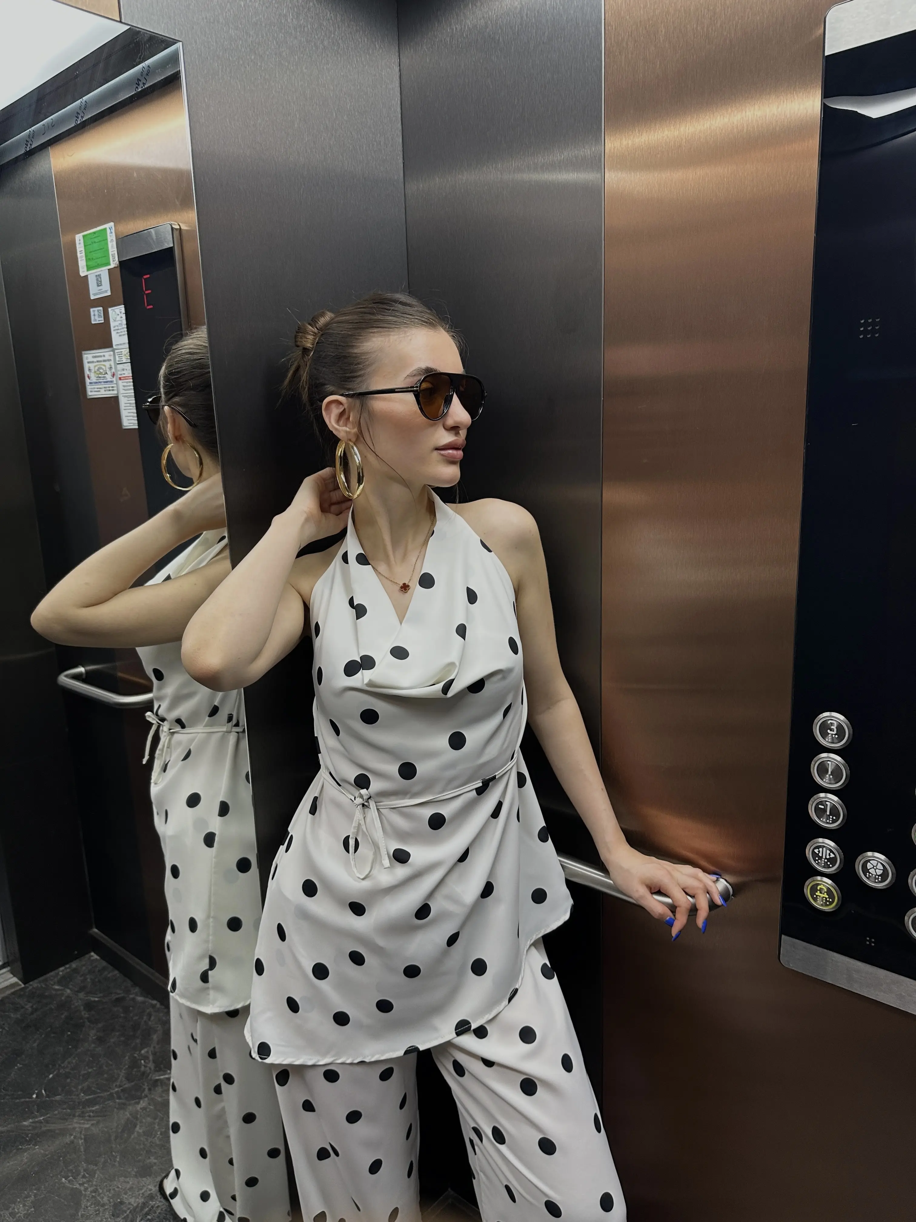 PUANTIYE DESEN BLUZ PANTOLON IKILI TAKIM