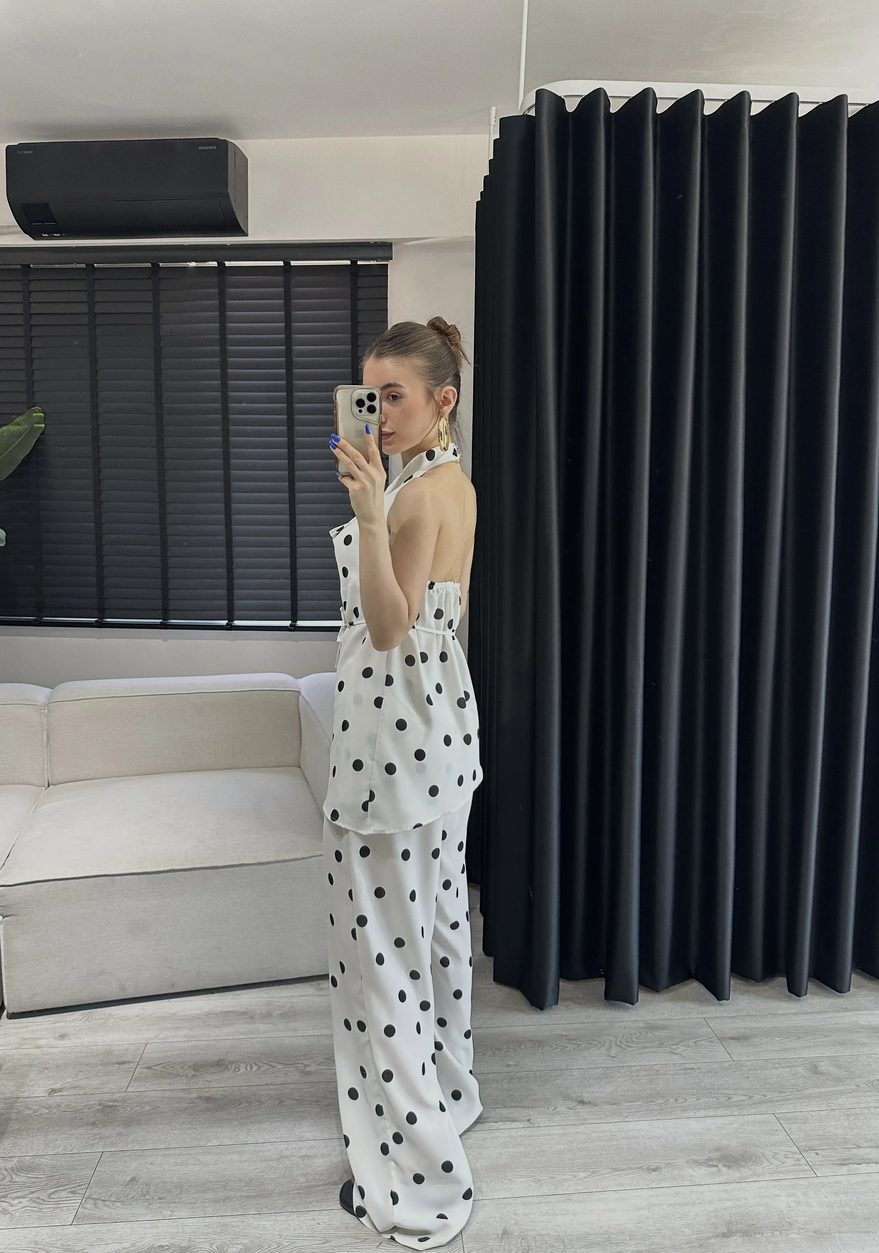 PUANTIYE DESEN BLUZ PANTOLON IKILI TAKIM