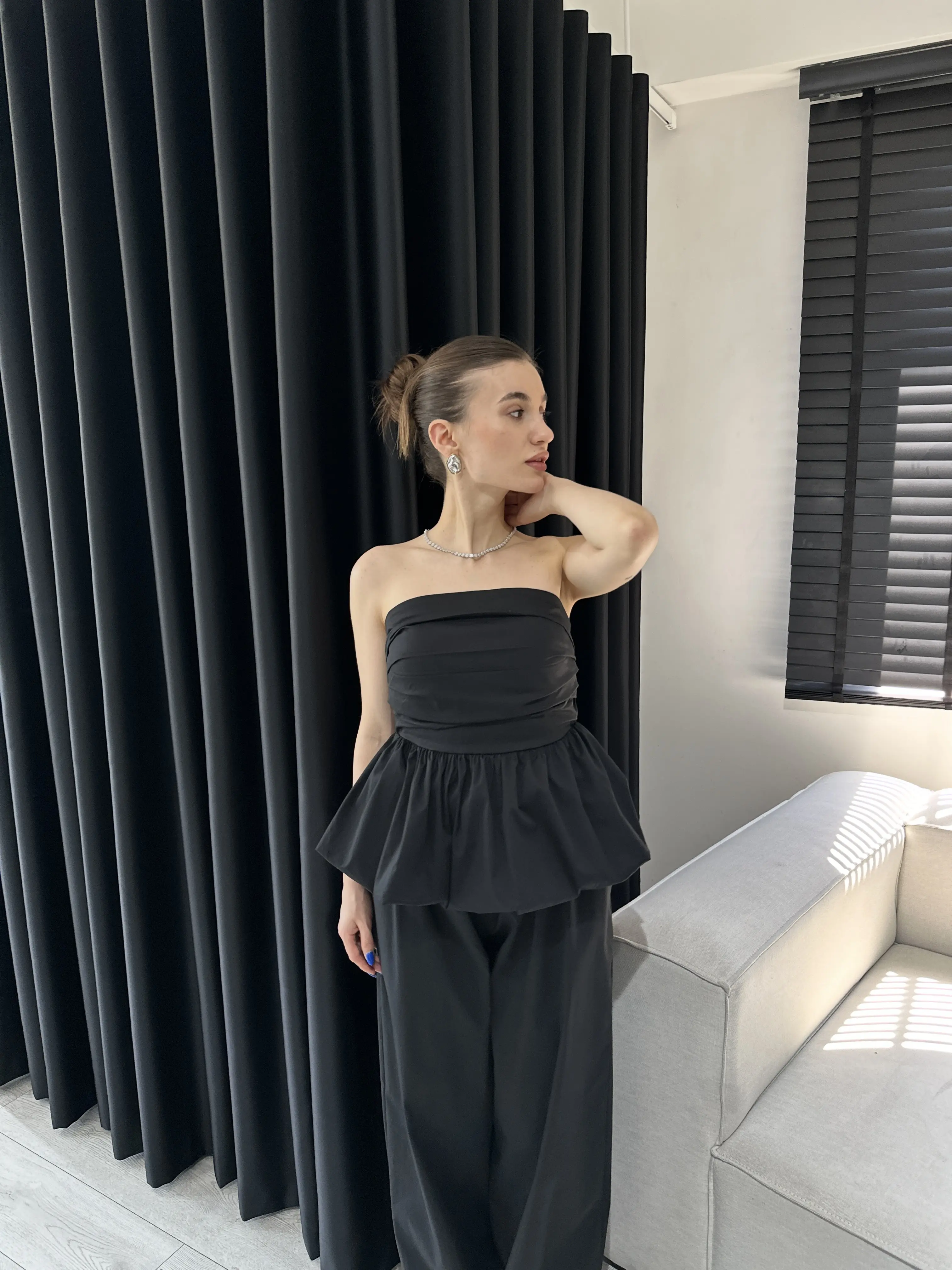 BALON STRAPLEZ BLUZ ŞALVAR PANTOLON TAKIM