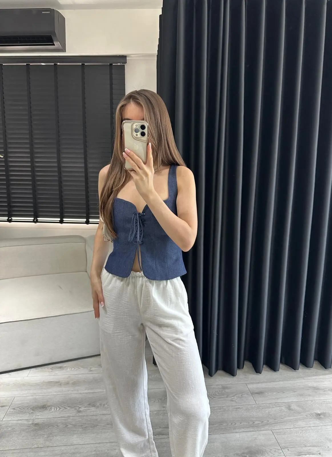 BELİ BÜZGÜLÜ ORTA BEL KETEN PANTOLON