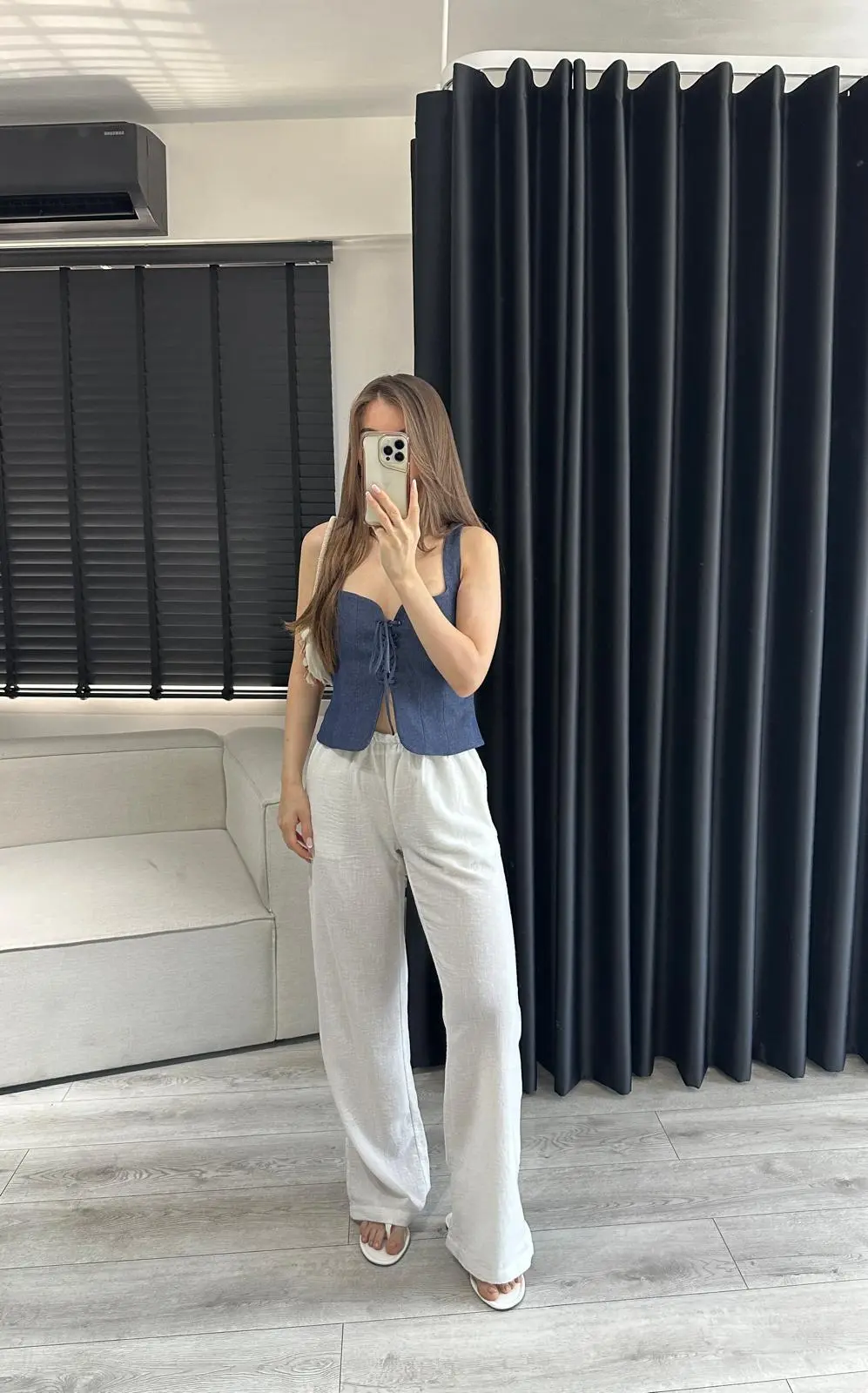 BELİ BÜZGÜLÜ ORTA BEL KETEN PANTOLON