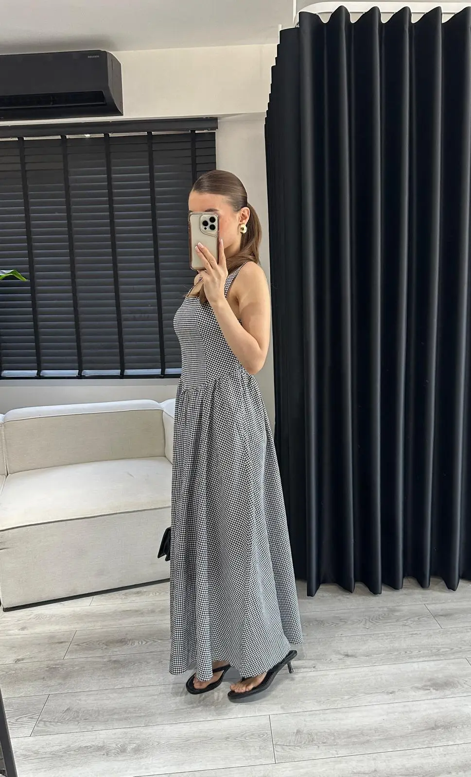 PÖTİKARELİ MAXİ ELBİSE