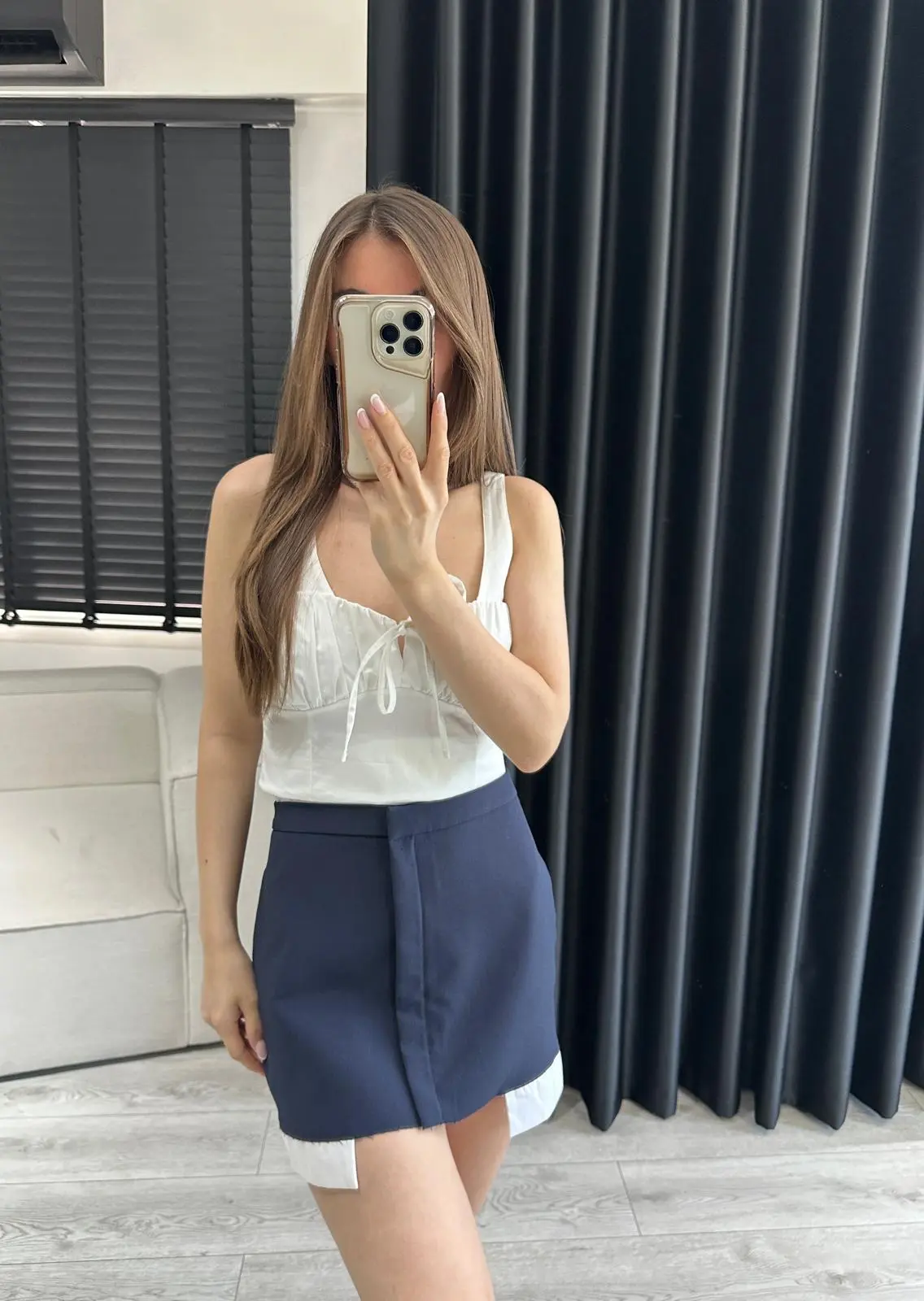 LACİVERT GÖMLEK DETAY MİNİ ETEK