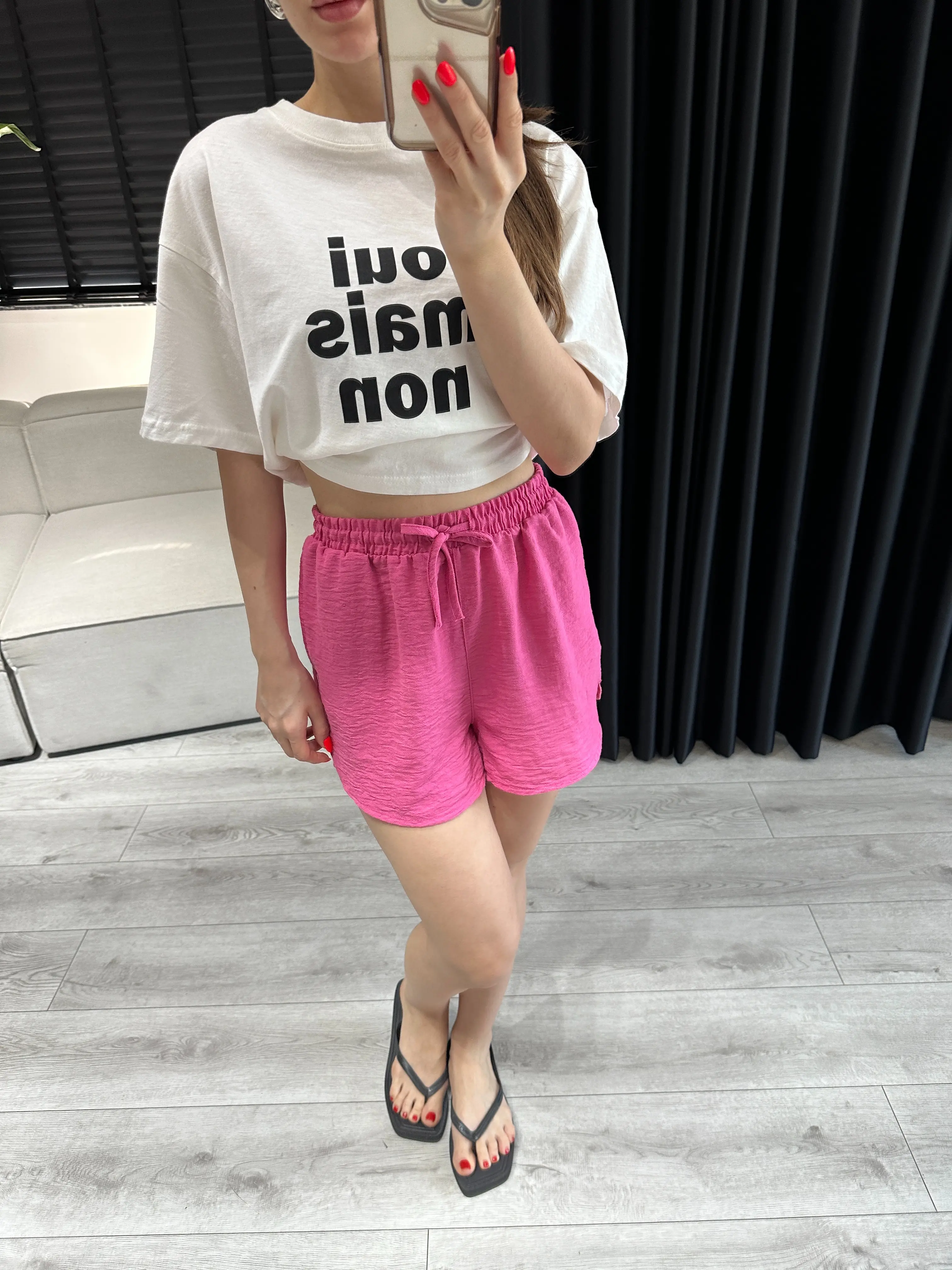 BAĞCIKLI PEMBE MİNİ ŞORT