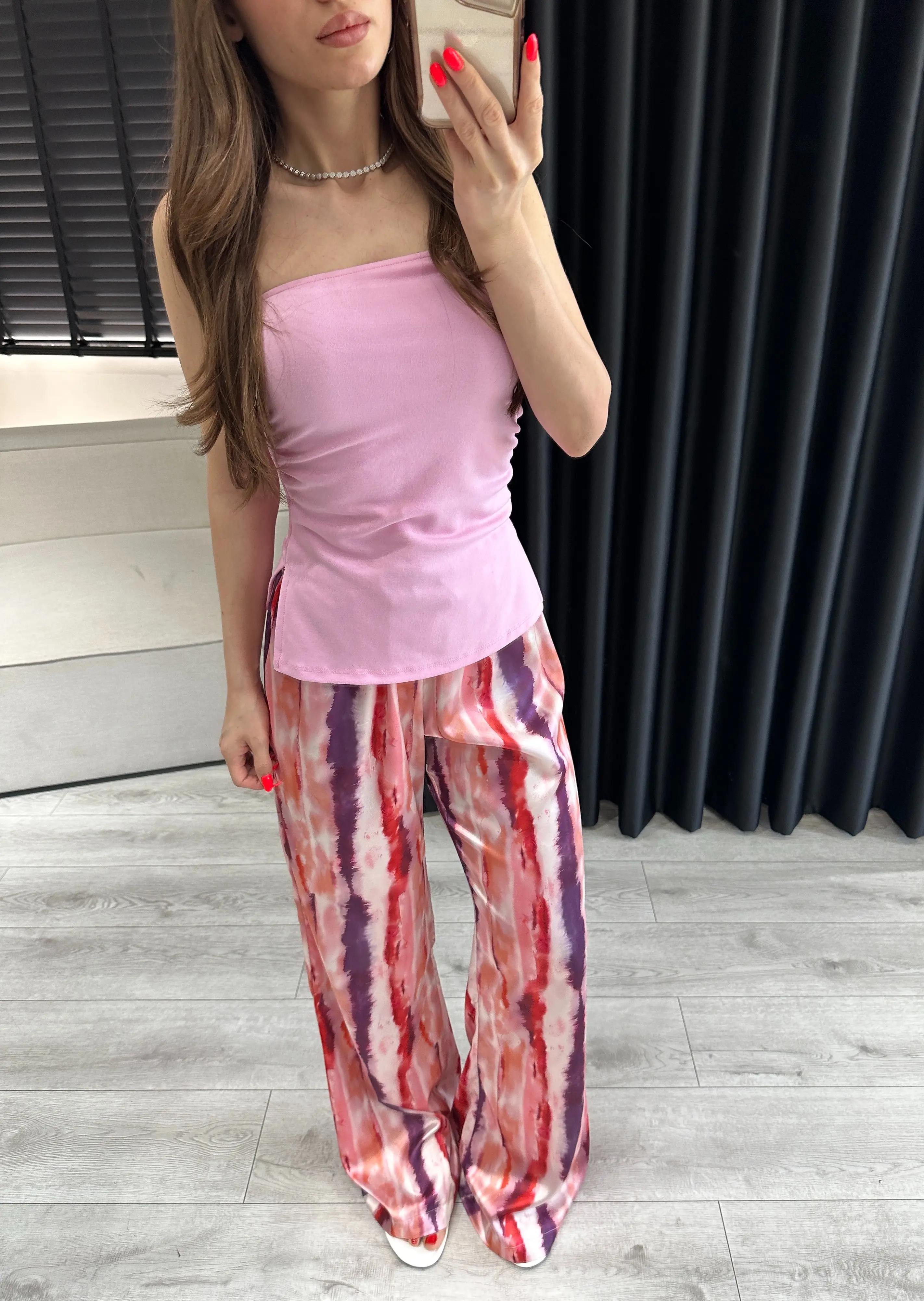 PEMBE STRAPLEZ DRAPE DETAY BLUZ