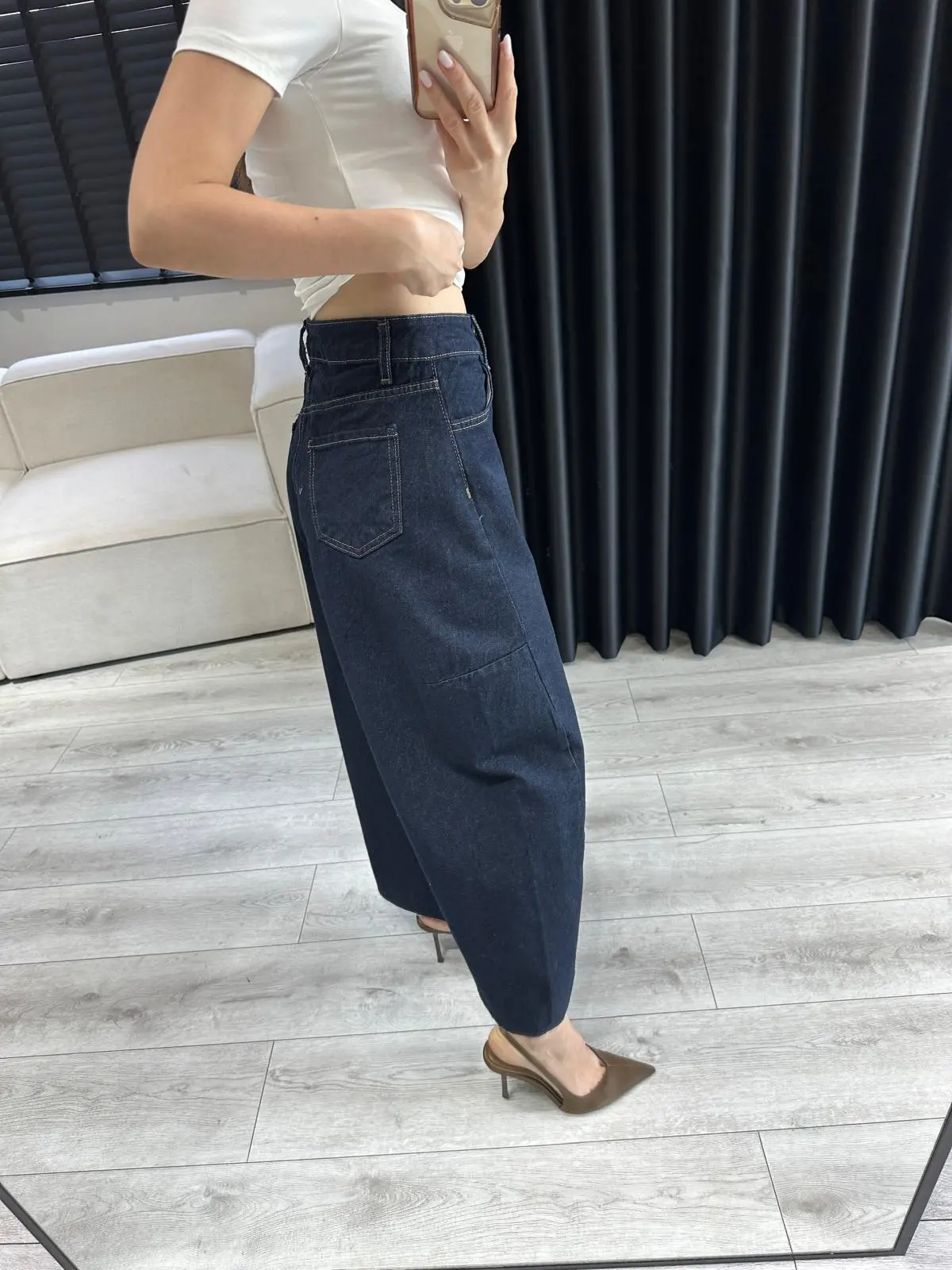 KOYU LACİVERT DİKİŞ DETAY BALON JEAN