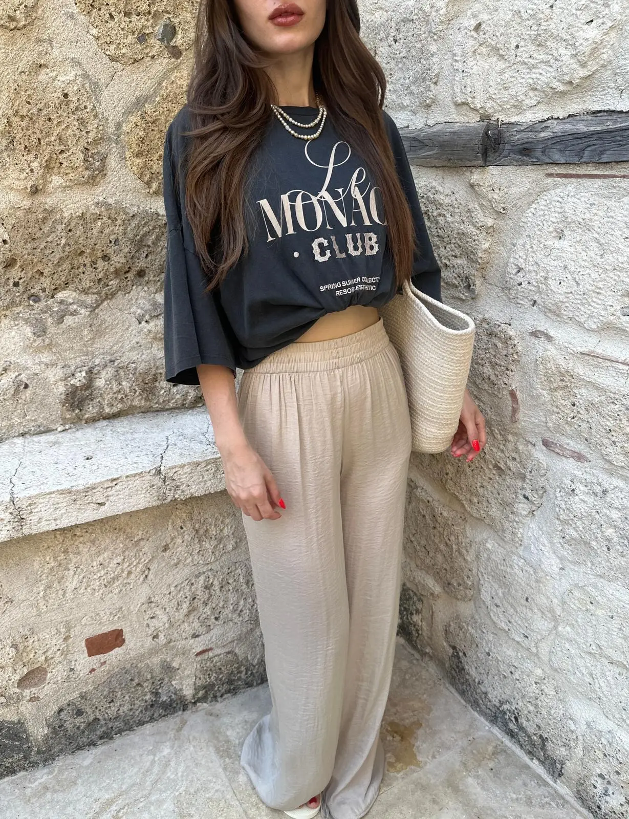 BELİ LASTİKLİ BEJ SATEN PANTOLON 