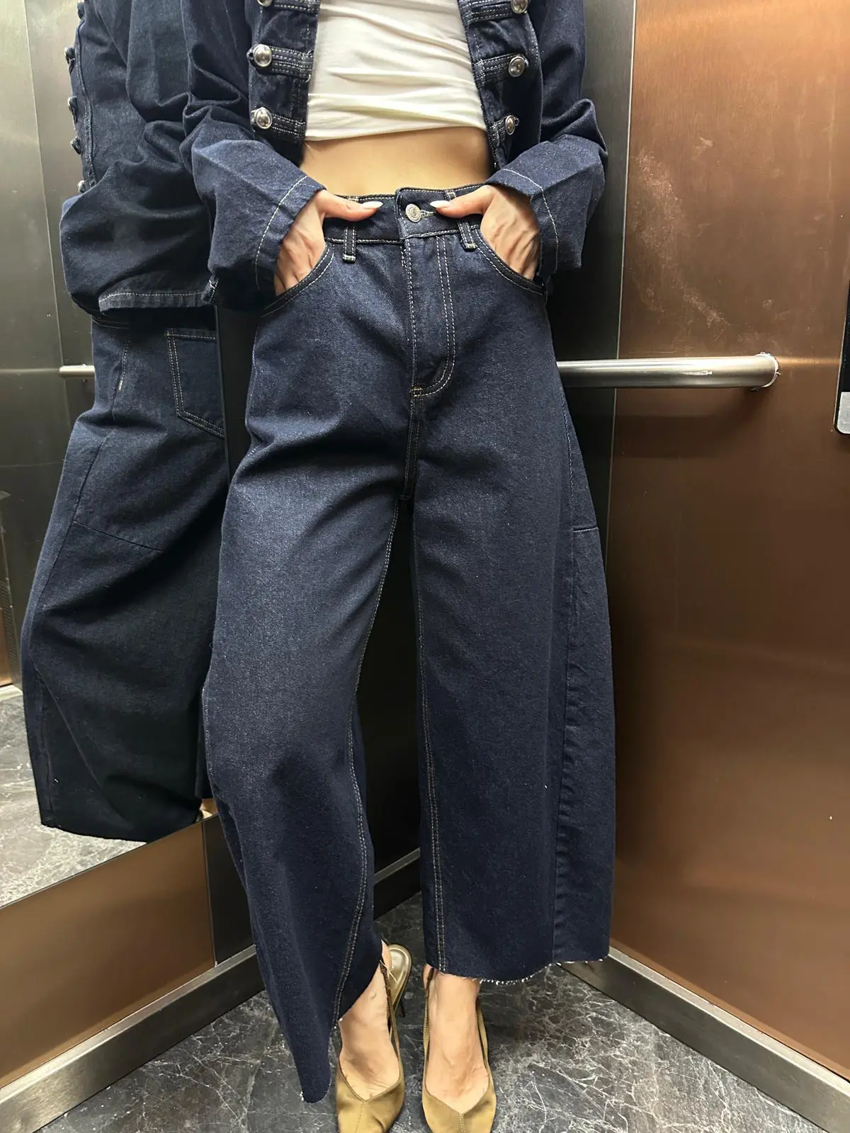 KOYU LACİVERT DİKİŞ DETAY BALON JEAN