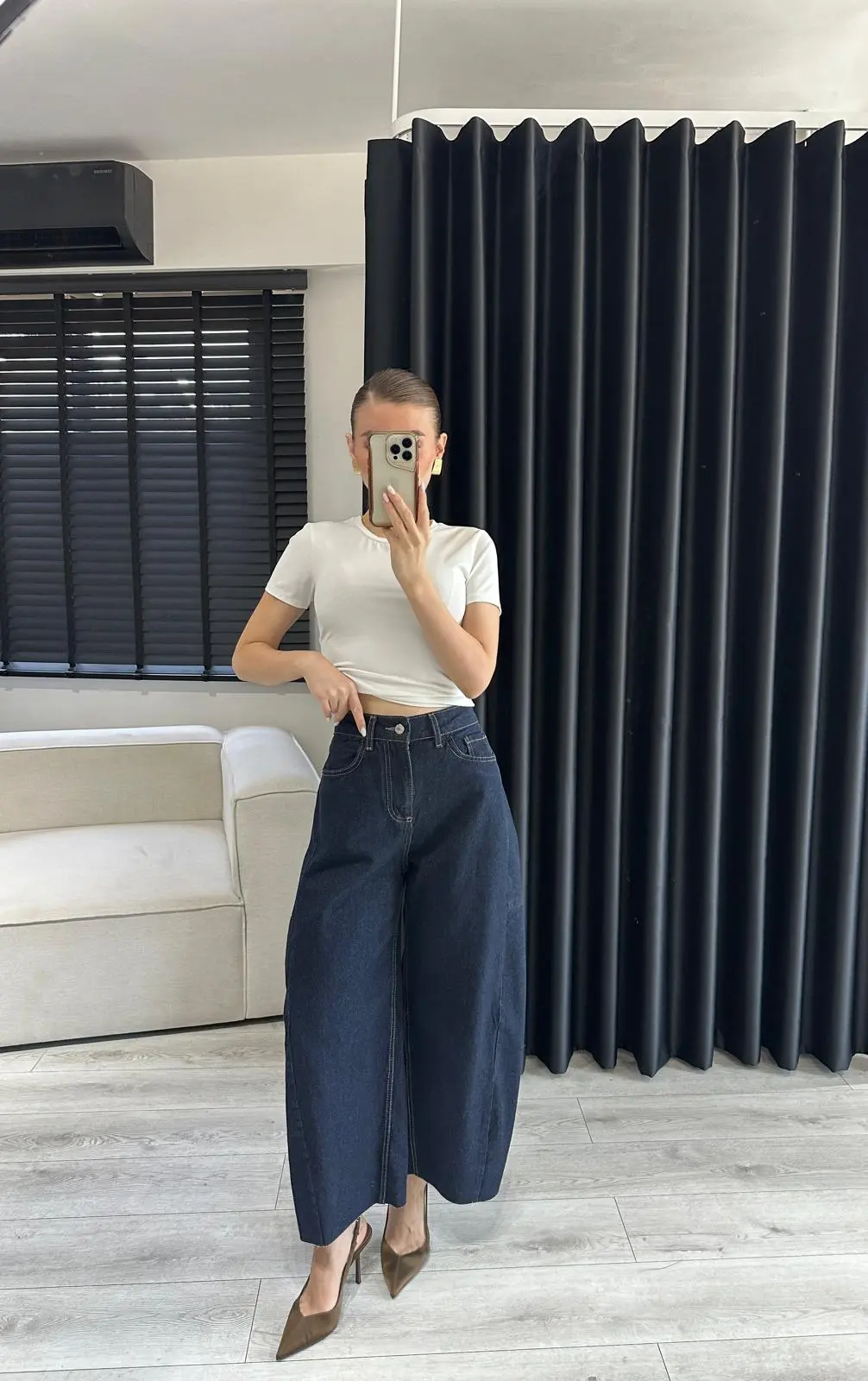 KOYU LACİVERT DİKİŞ DETAY BALON JEAN