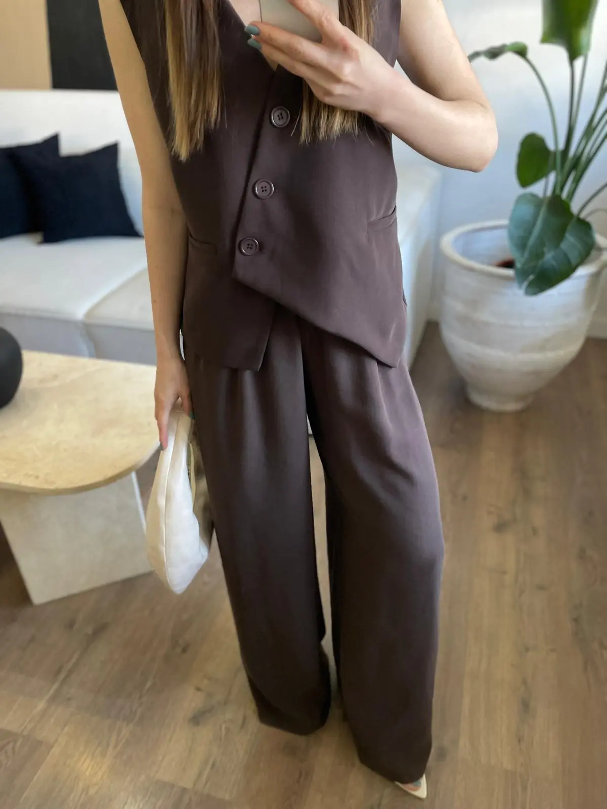 TASARIM YELEKLİ TENCEL KAHVE TAKIM