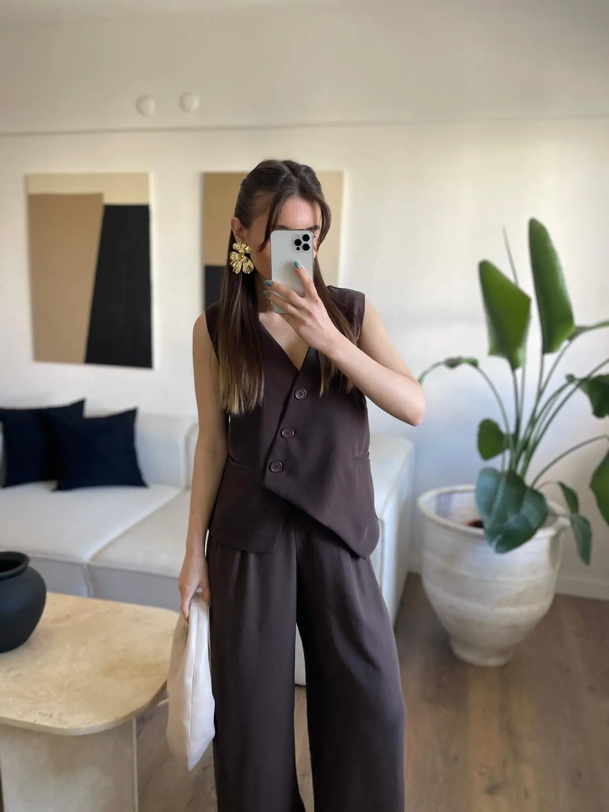 TASARIM YELEKLİ TENCEL KAHVE TAKIM