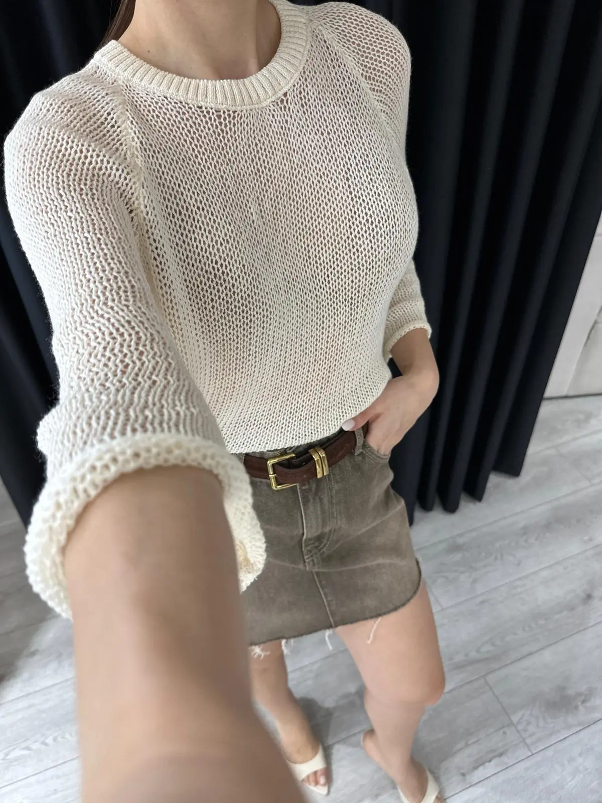 ÇAN KOL EKRU DELİKLİ TRİKO