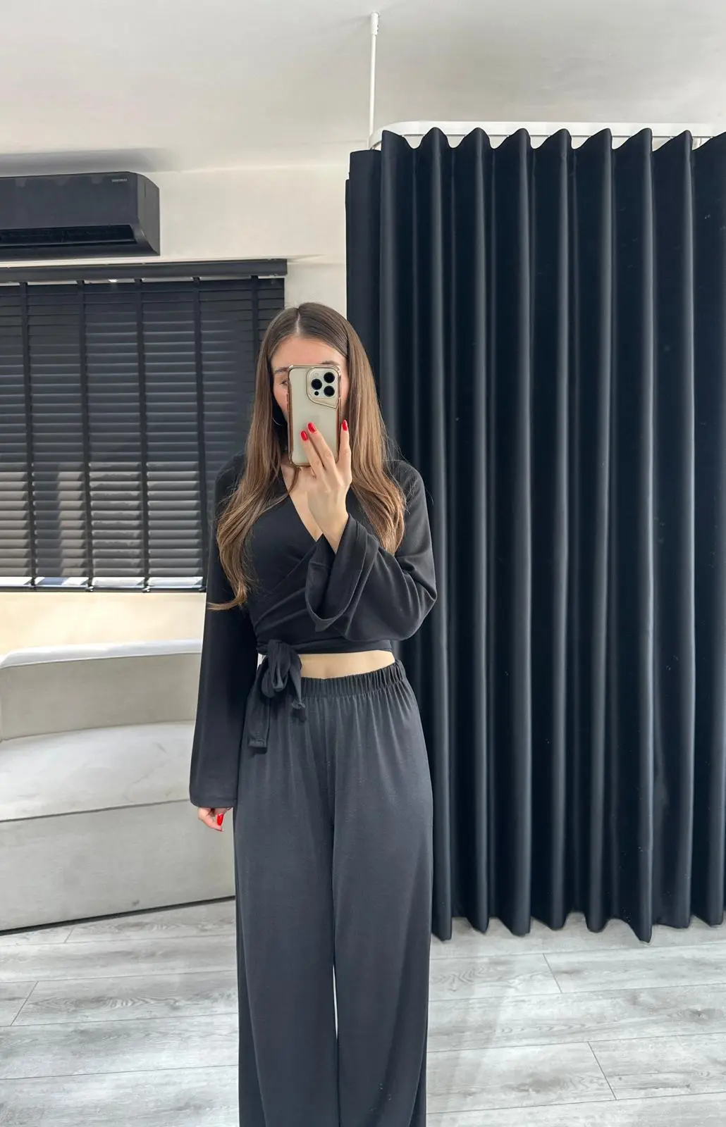 Önden Bağlamalı Bluz Pantolon Takım
