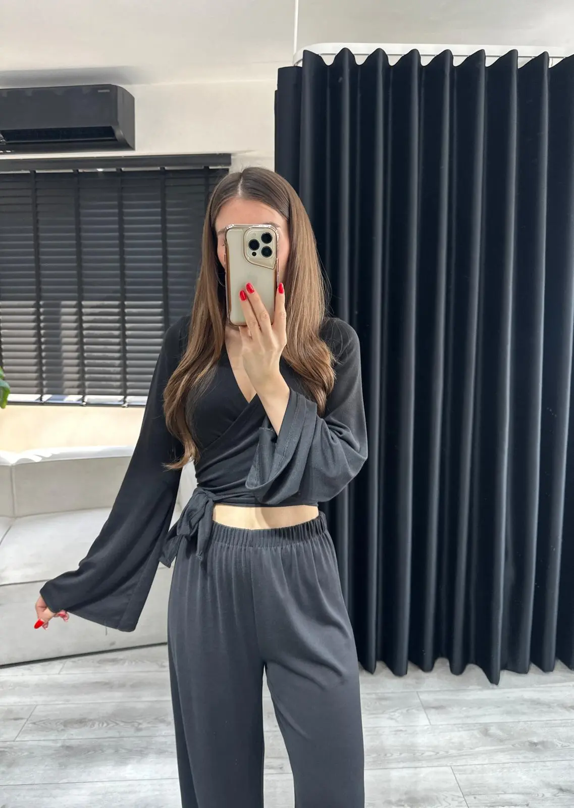 Önden Bağlamalı Bluz Pantolon Takım