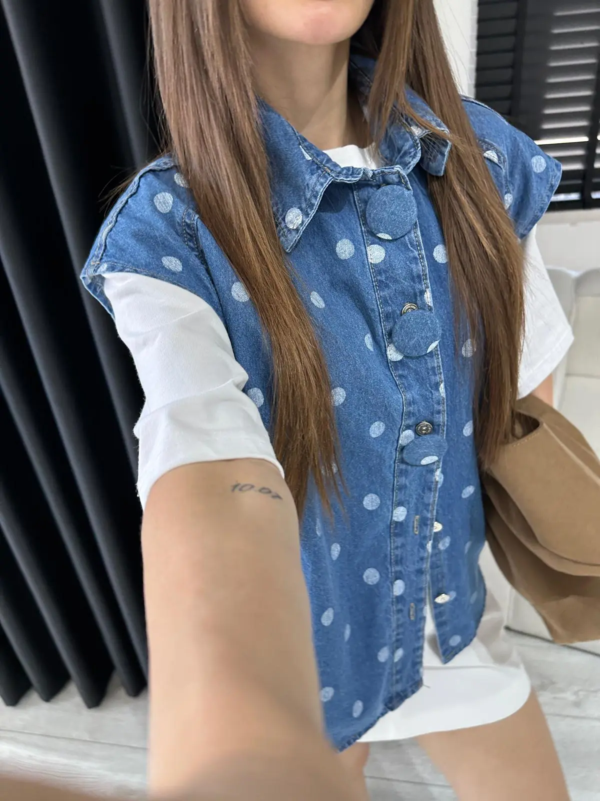 Puantiye Denim Yelek