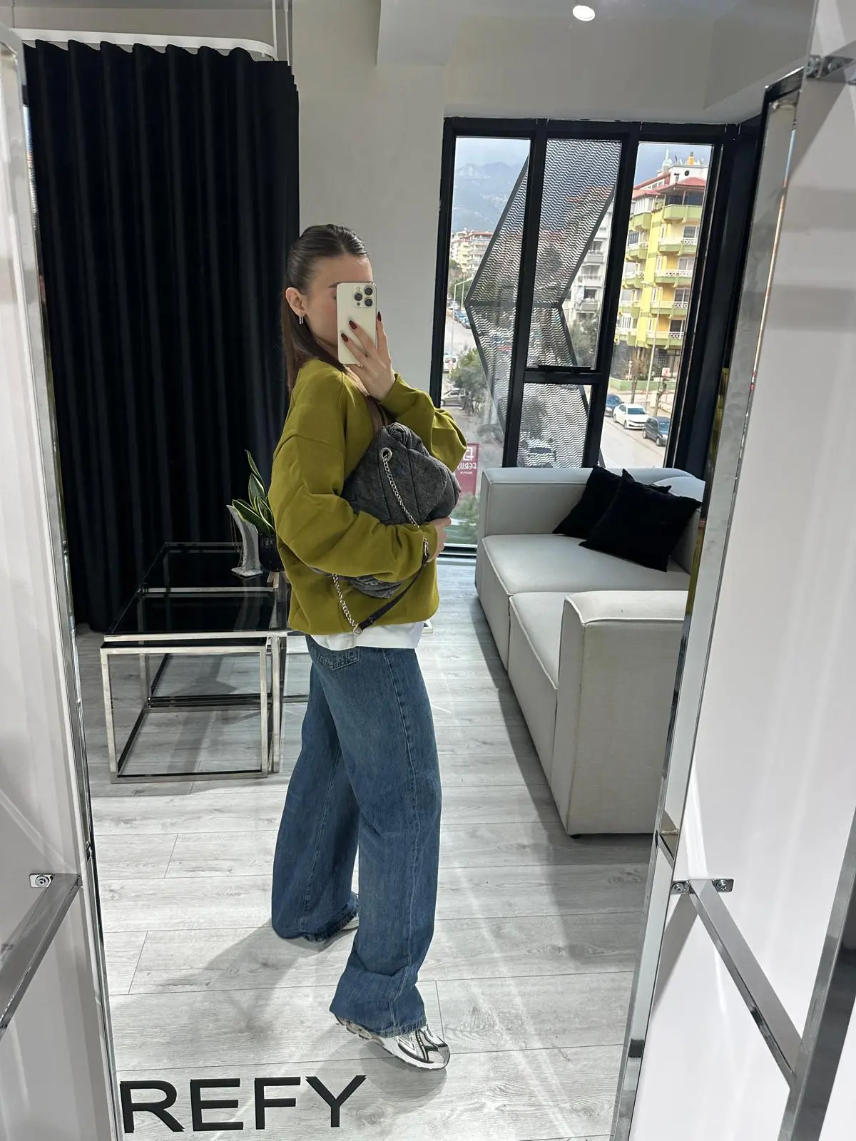 Yuvarlak Yaka Yağ Yeşili Sweatshirt