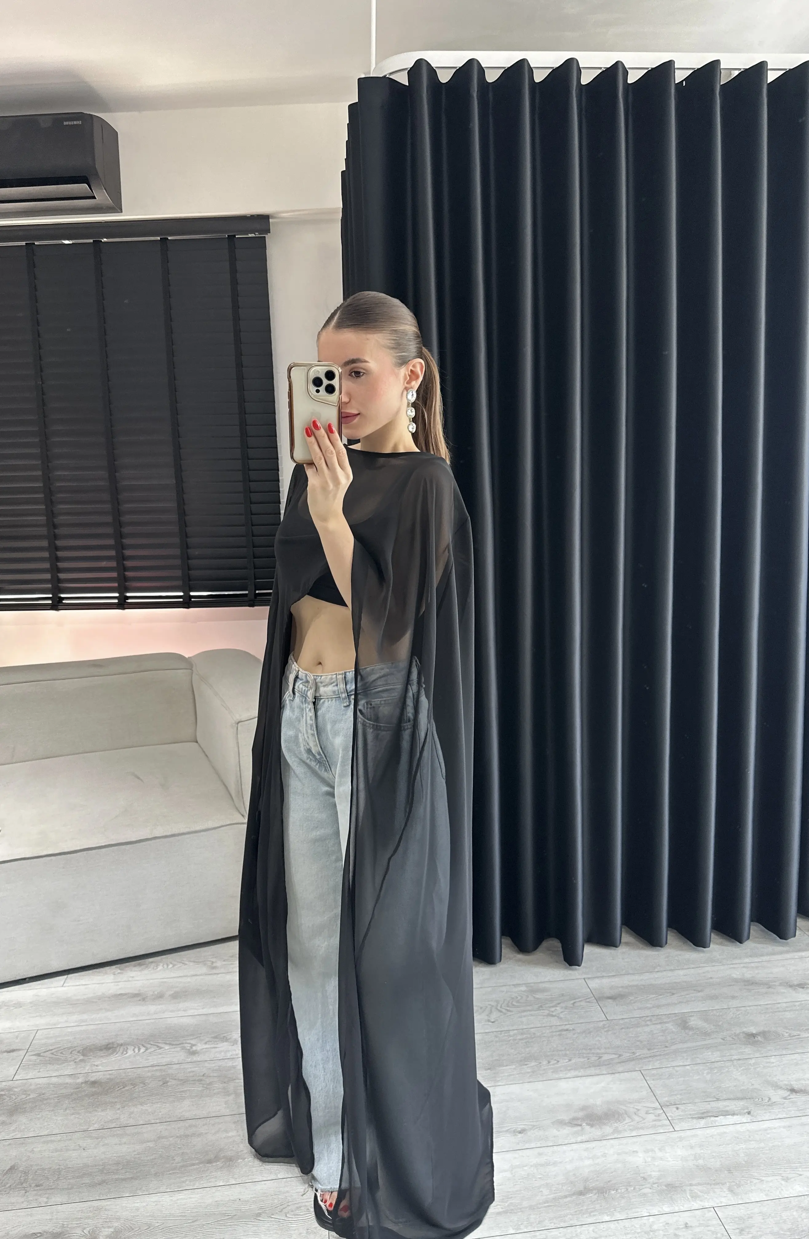  Siyah Tül Pelerin Bluz
