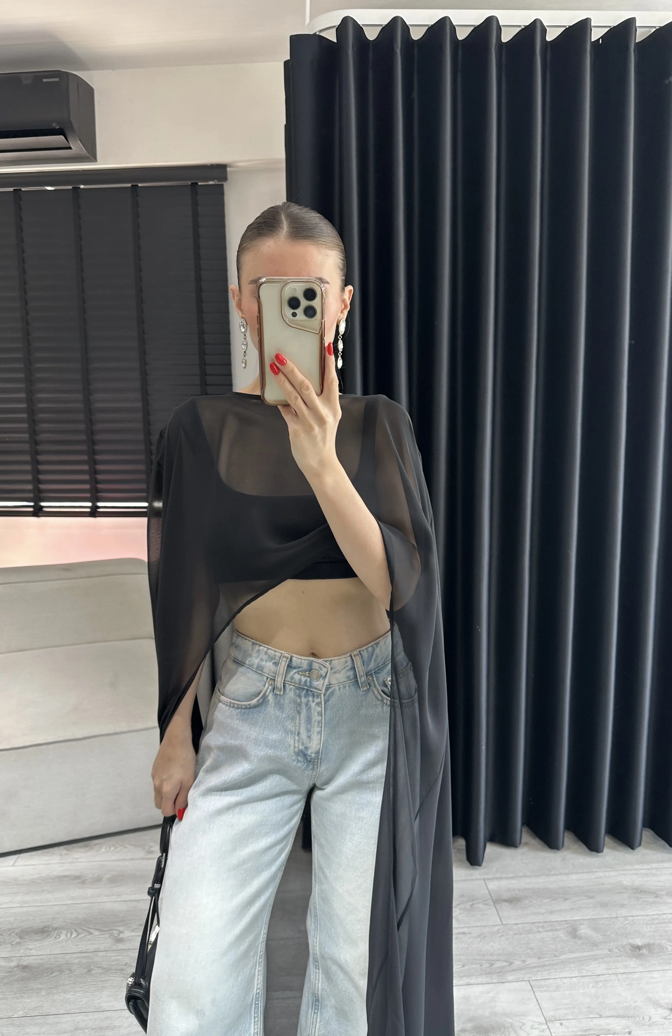  Siyah Tül Pelerin Bluz
