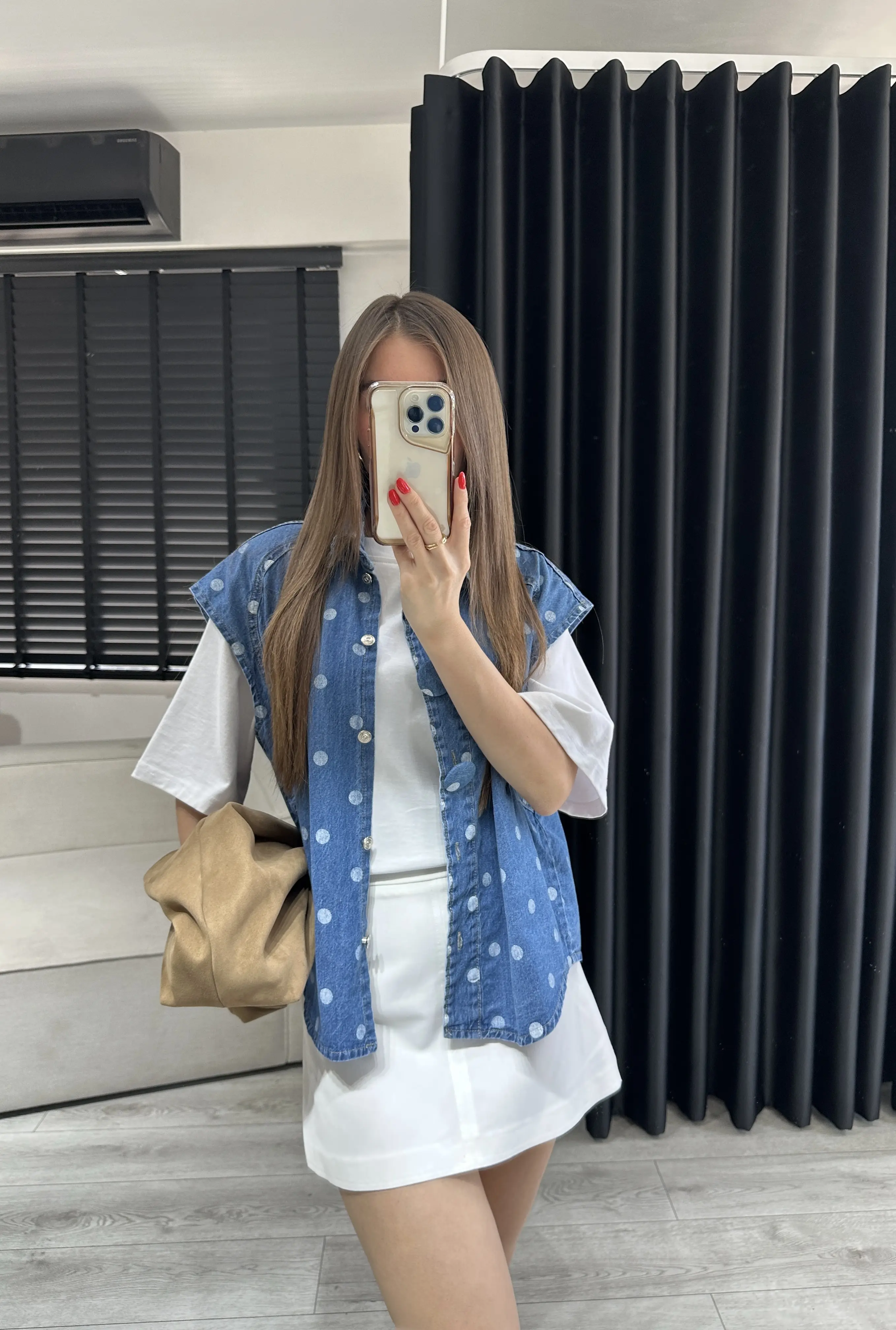 Puantiye Denim Yelek