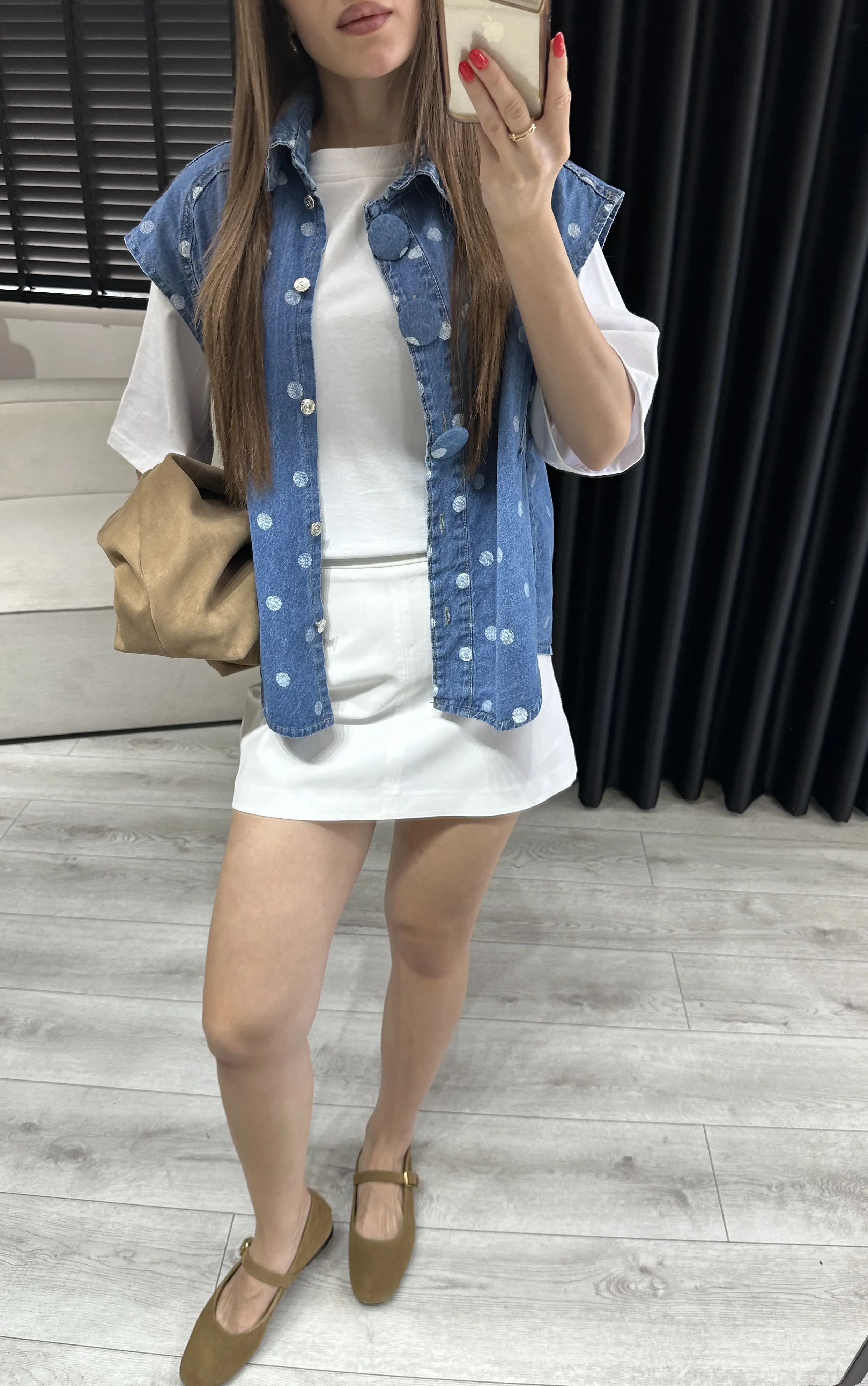 Puantiye Denim Yelek