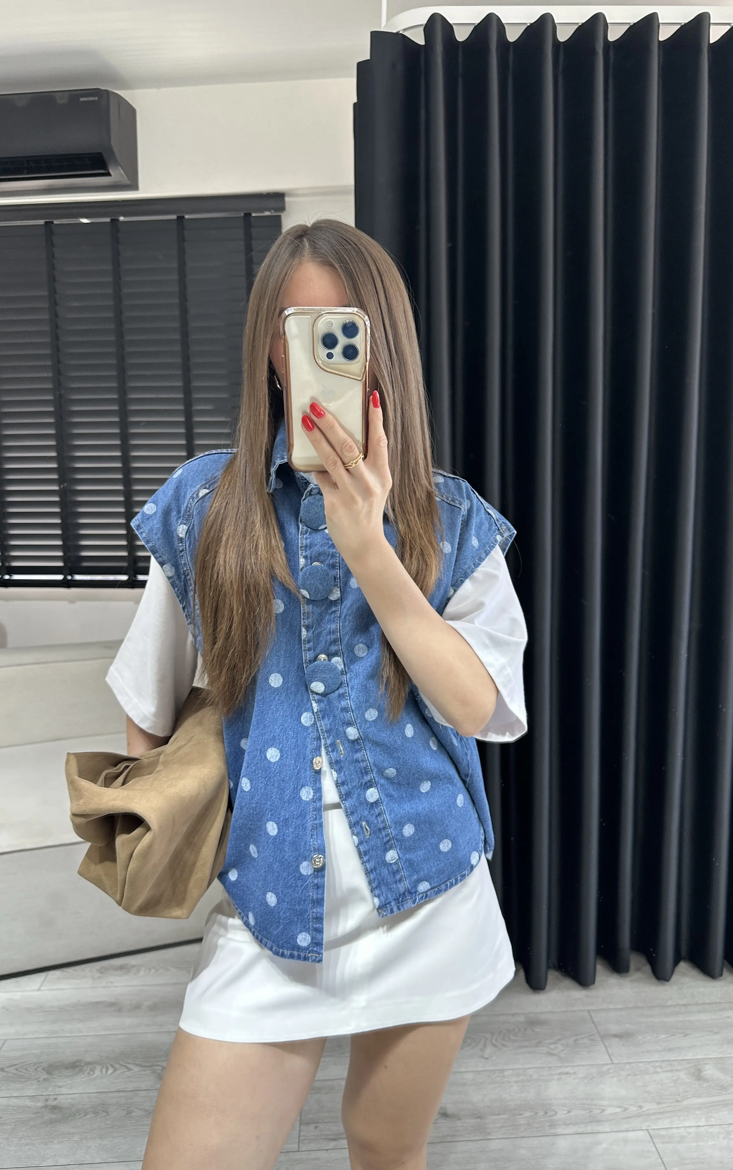 Puantiye Denim Yelek