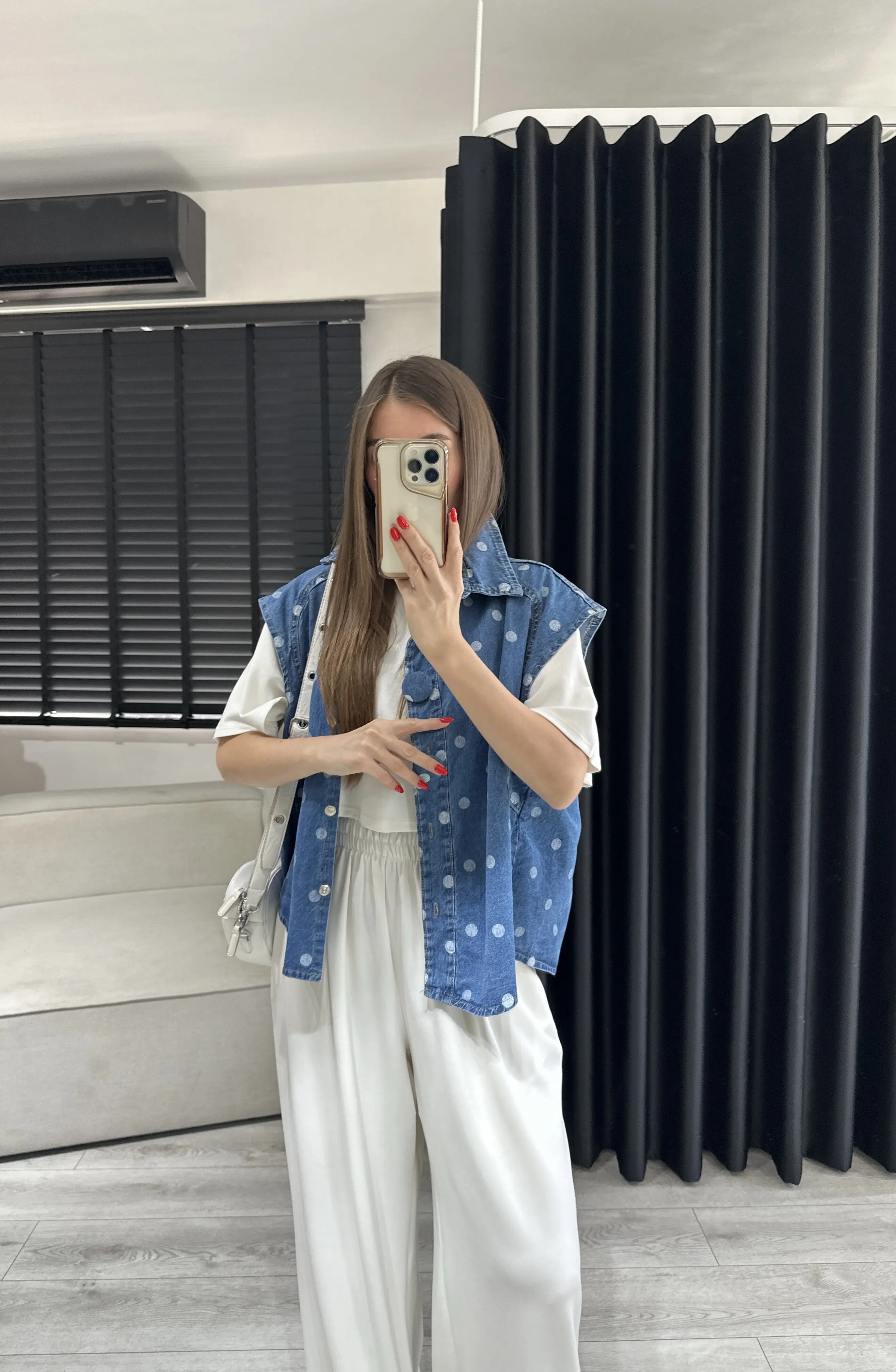 Puantiye Denim Yelek
