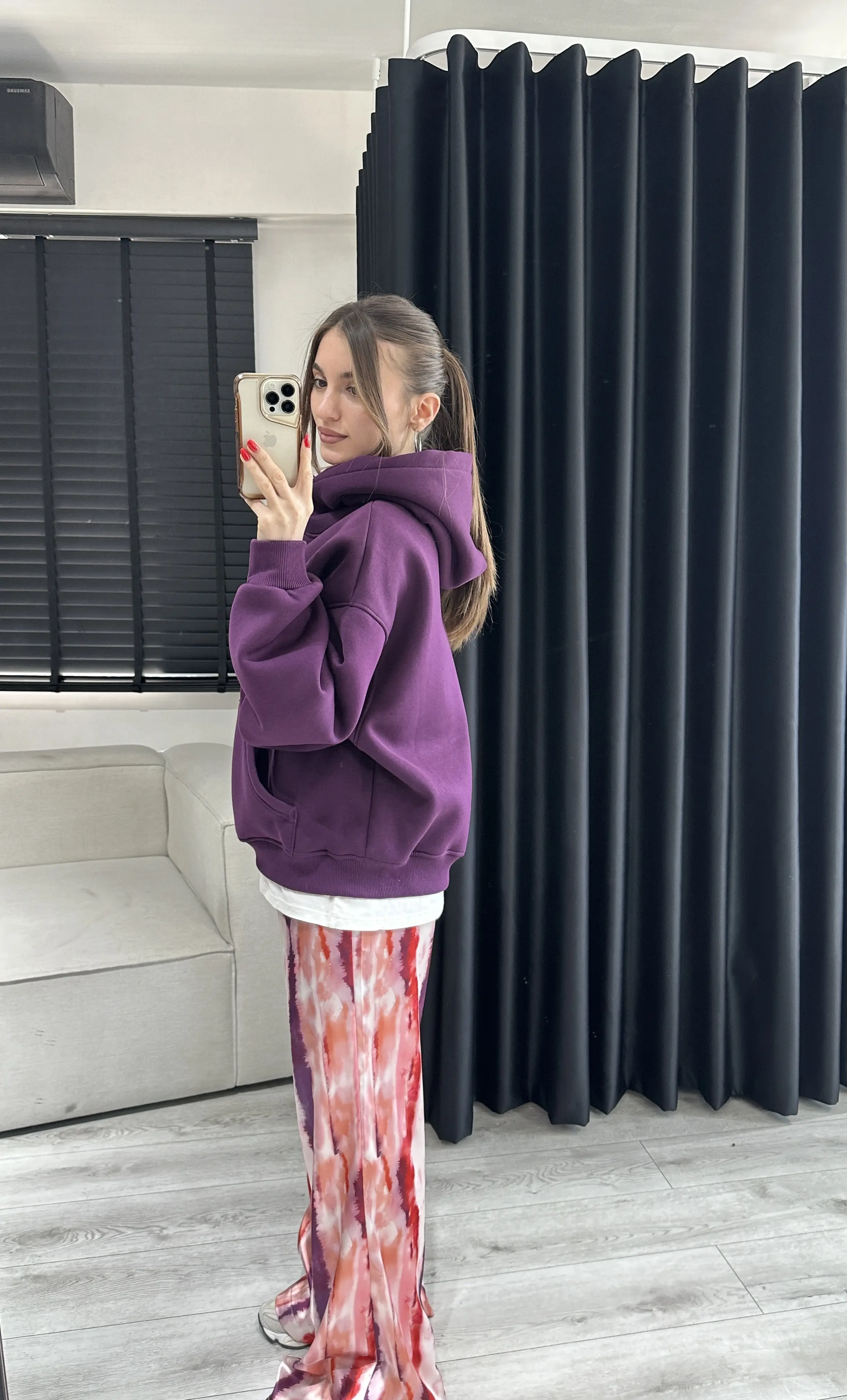 Cep Detay Mor Şardonlu Sweatshirt 
