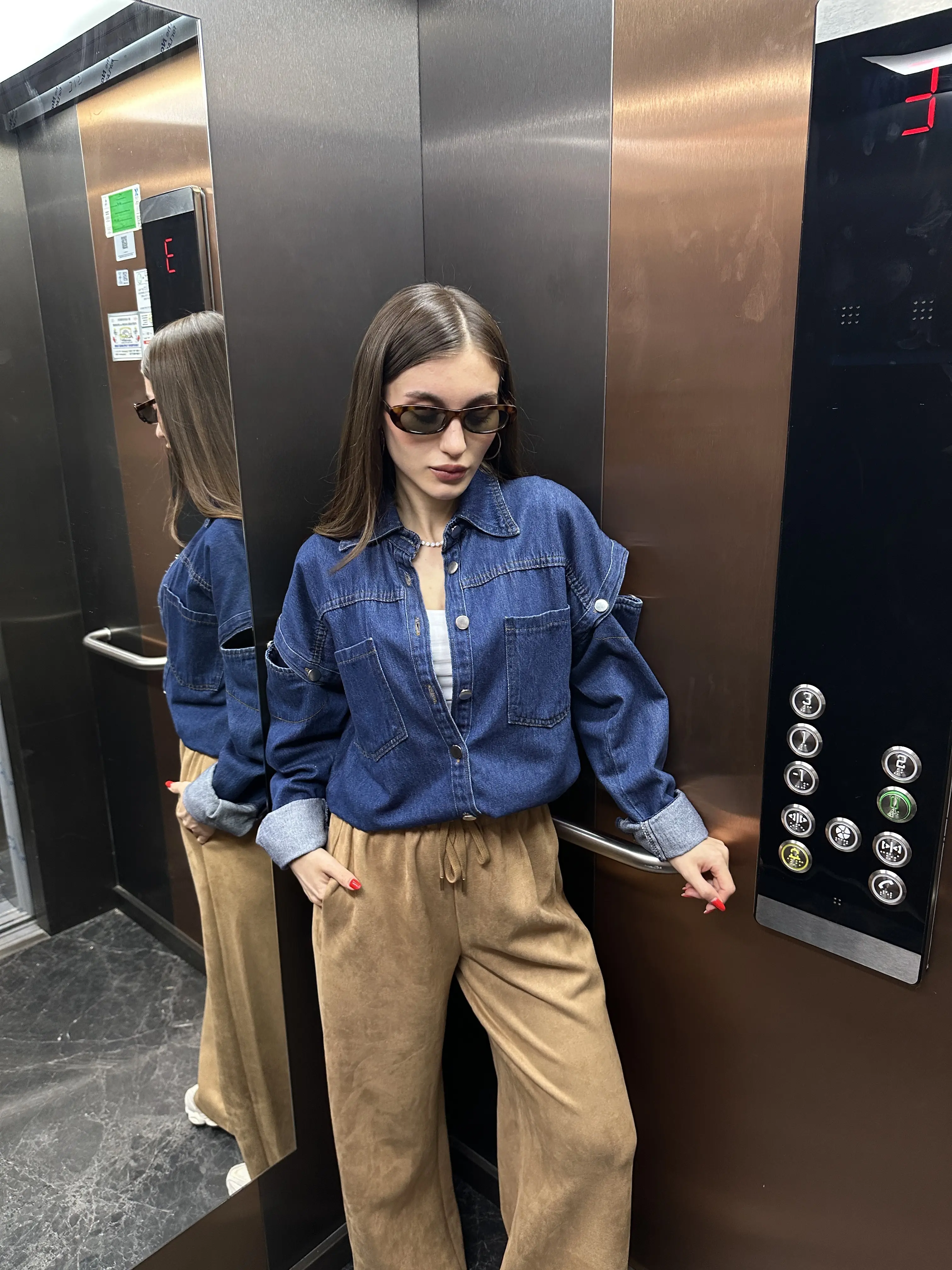 Kol Düğme Detaylı Denim Gömlek