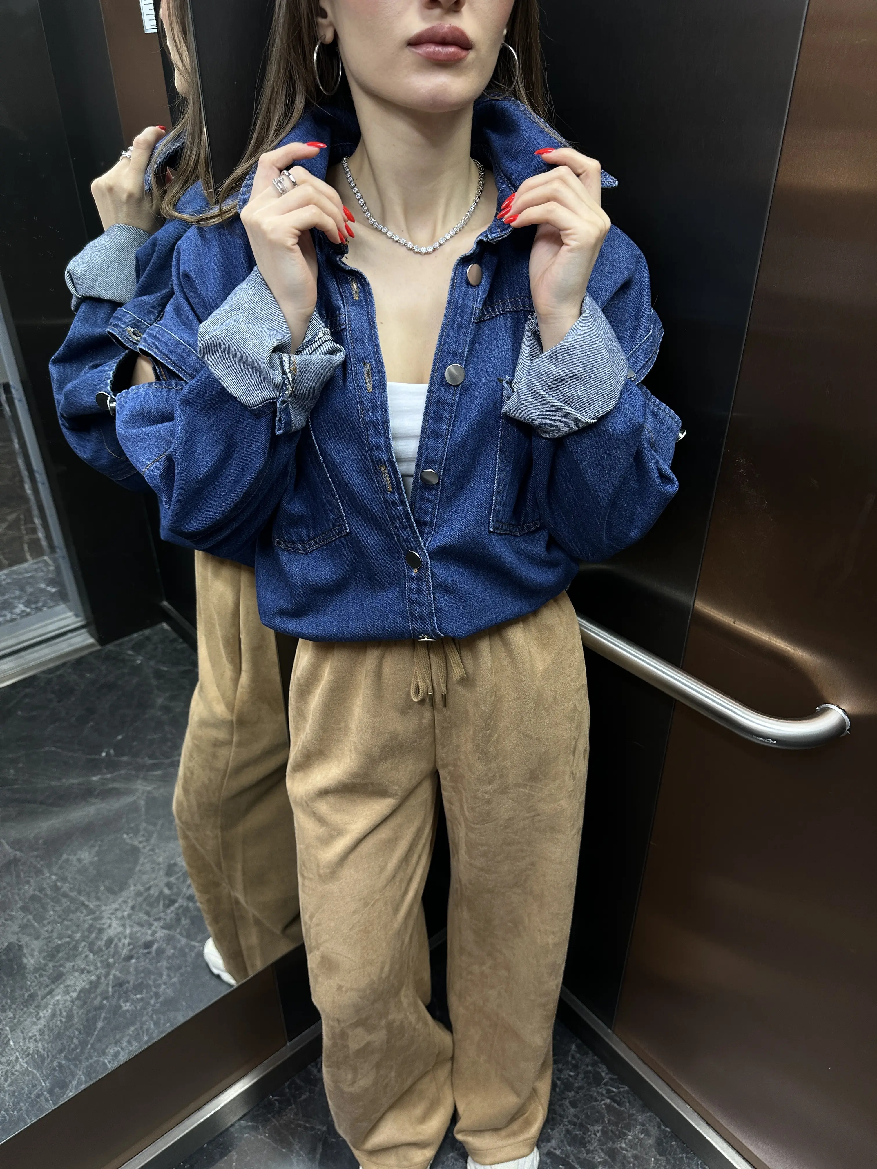 Kol Düğme Detaylı Denim Gömlek