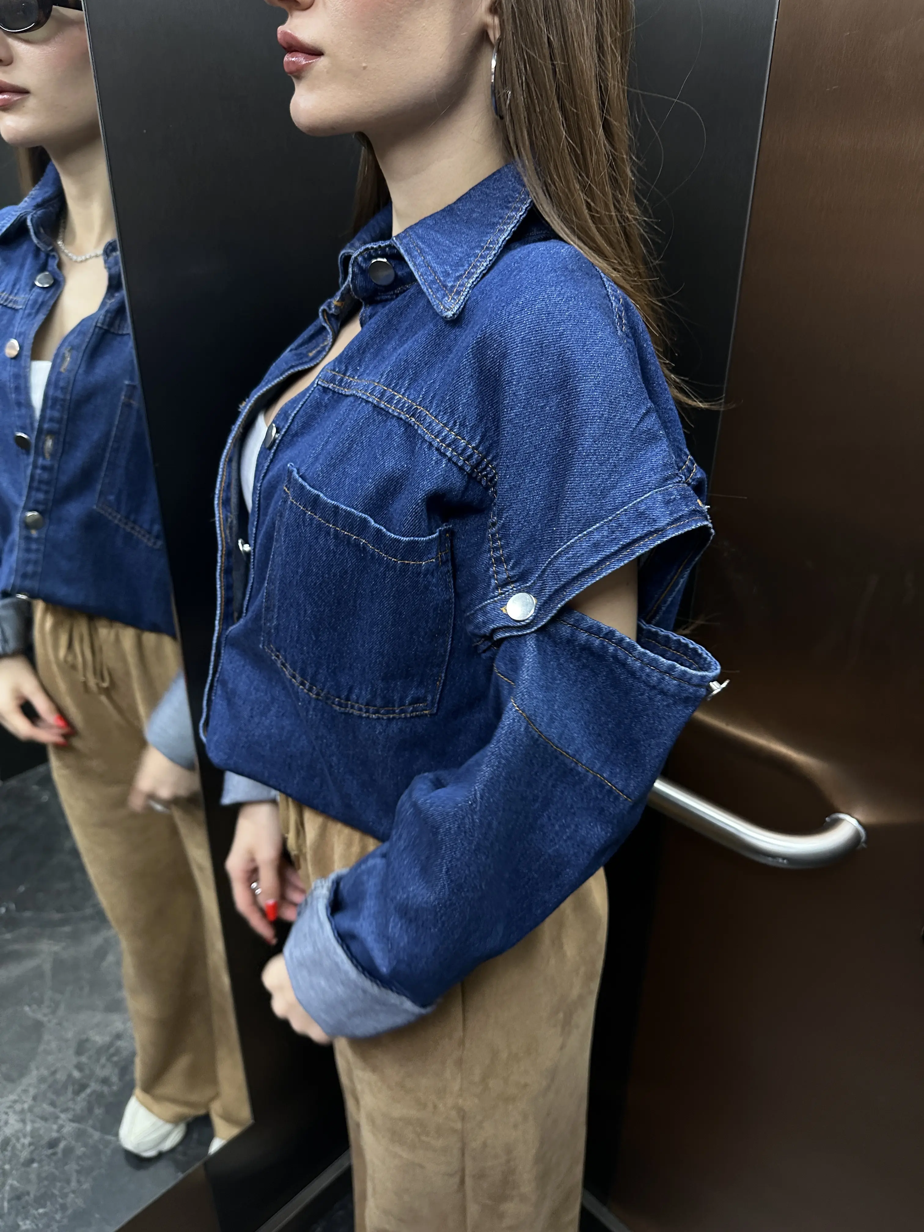 Kol Düğme Detaylı Denim Gömlek